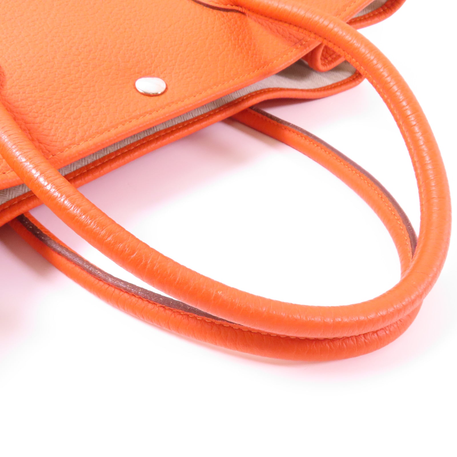 HERMES Country皮革Garden Party PM銀扣手挽袋橙色