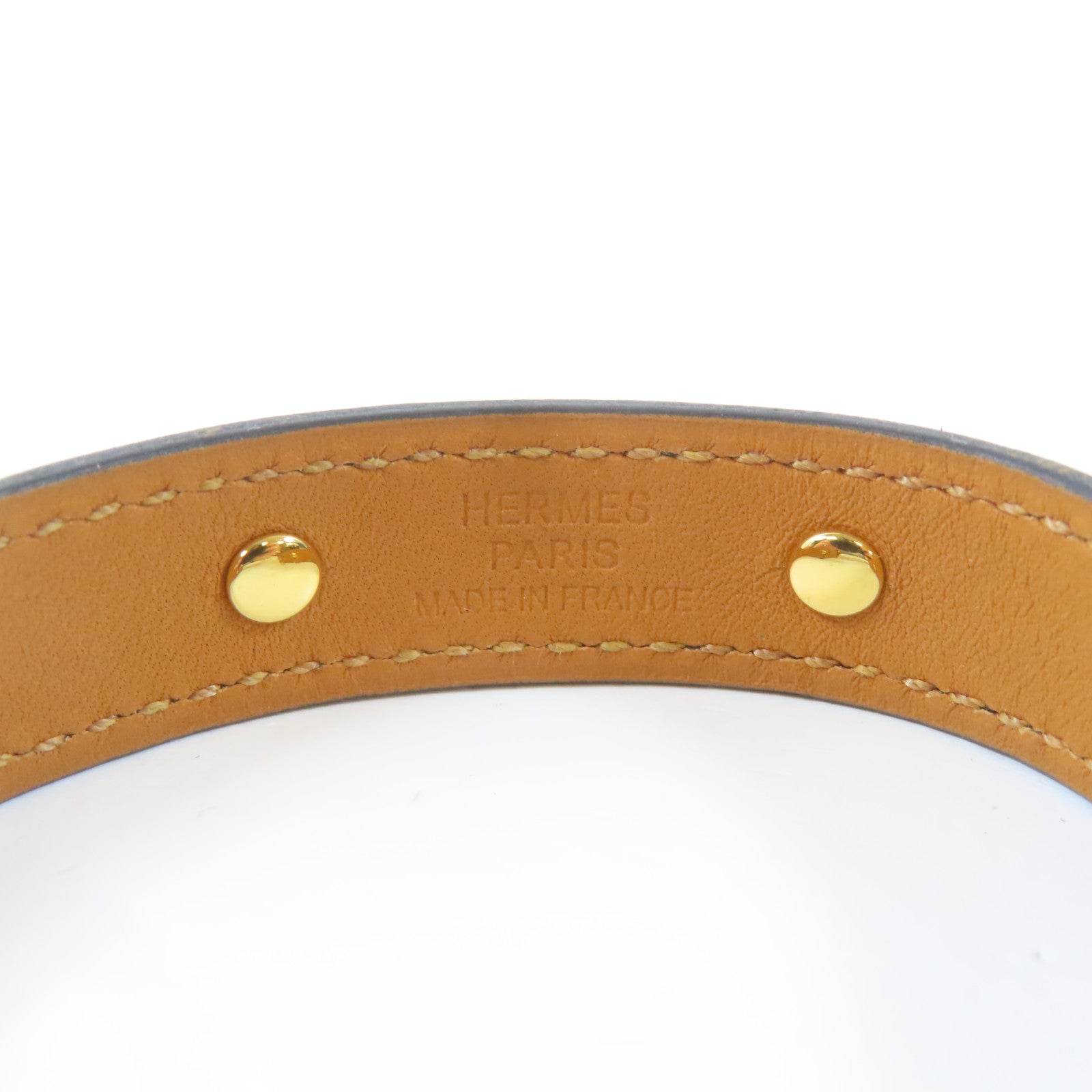 HERMES 皮革/金屬Open Cuff Bracelet手鐲黑色/金色#17cm