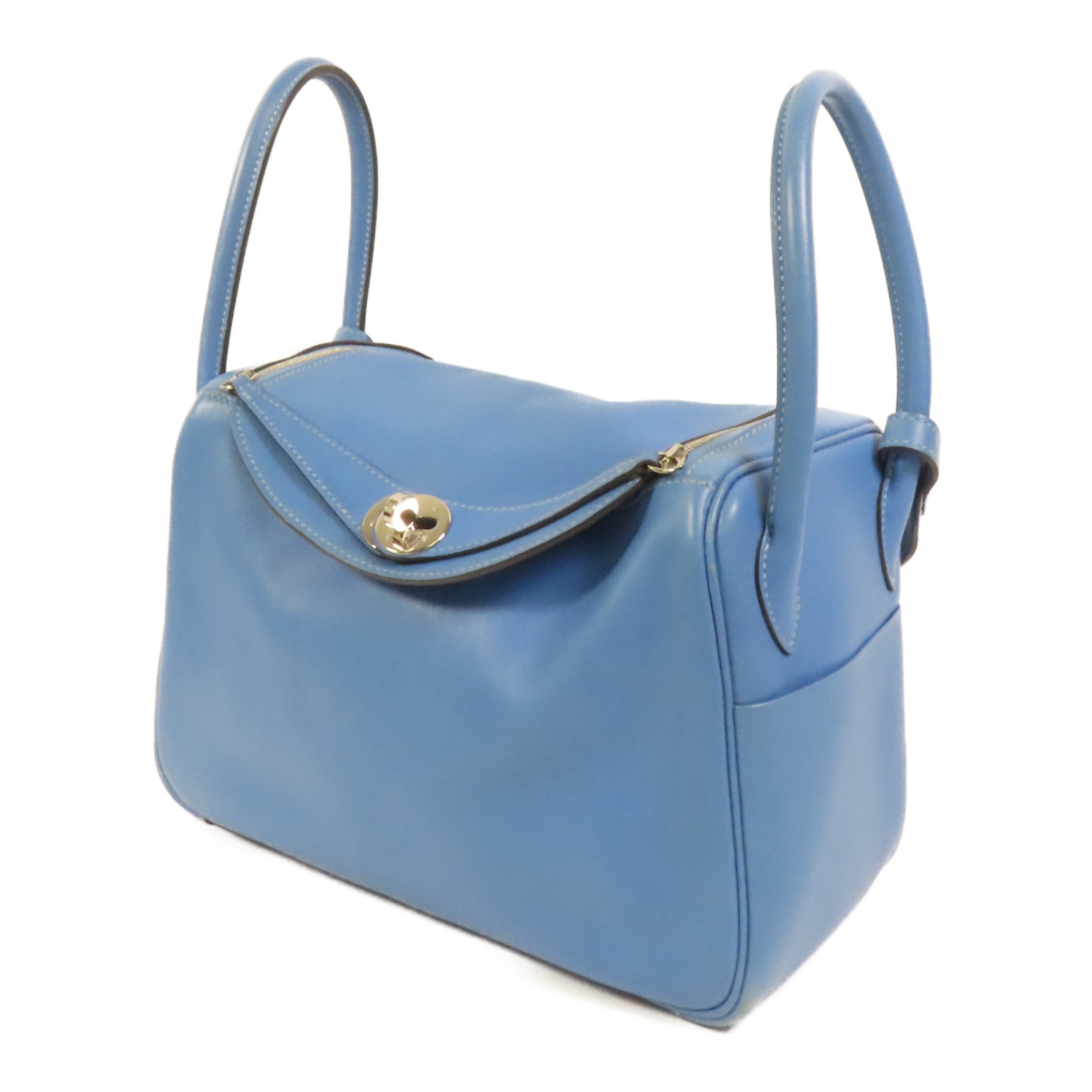HERMES Swift皮革Lindy 26銀扣手挽肩背兩用袋Bleu Pardis