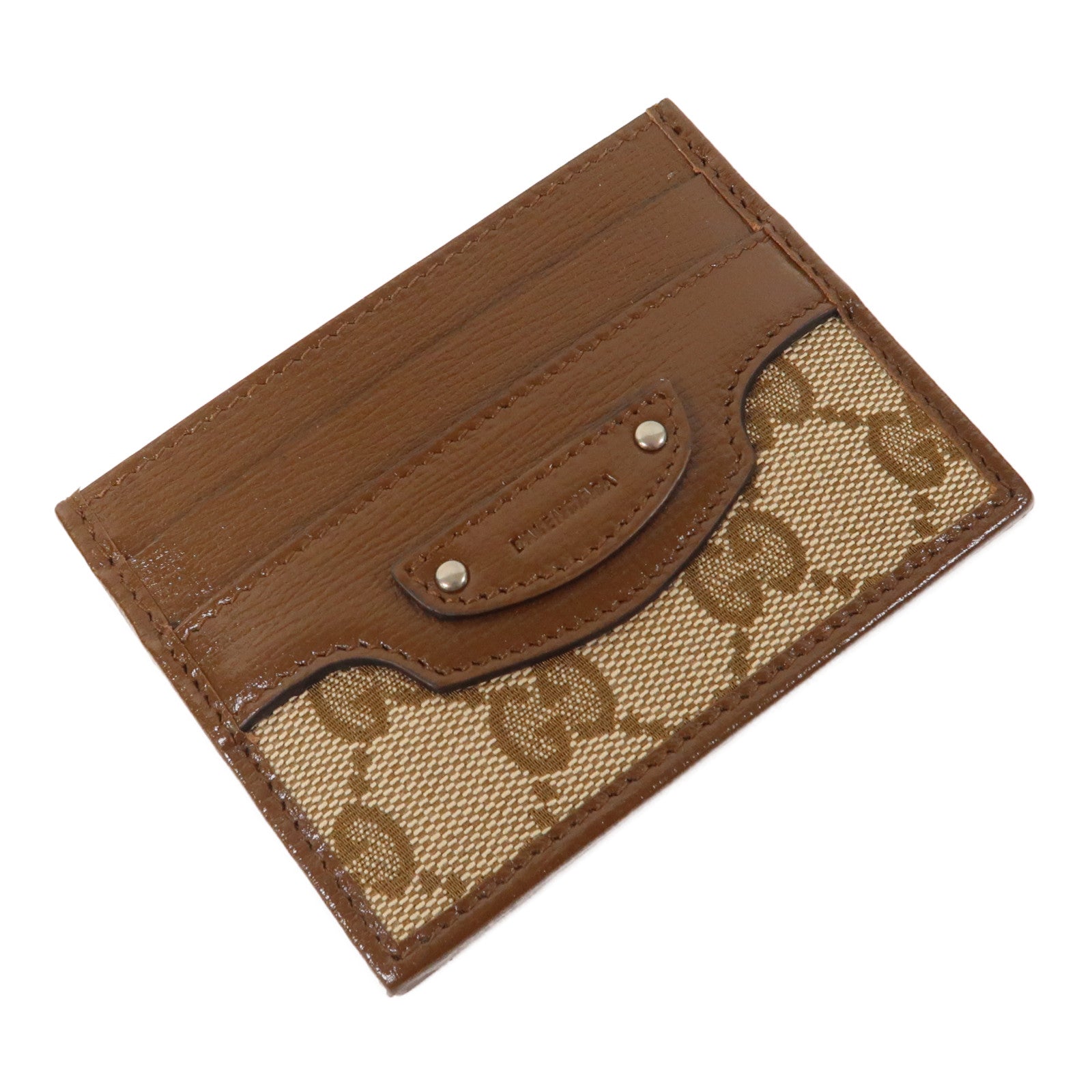 GUCCI 皮革/帆布Card Case銀扣卡片套啡色