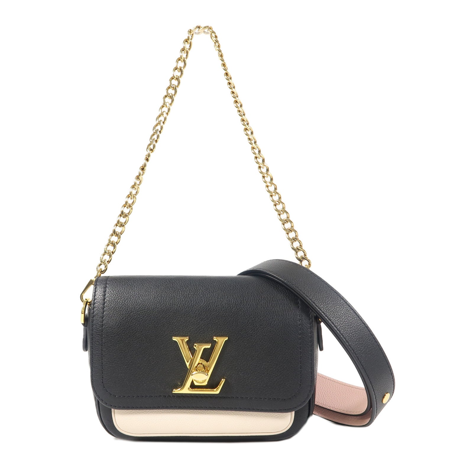 LOUIS VUITTON 牛皮皮革Lockme Tender金扣手挽肩背兩用袋黑色/白色