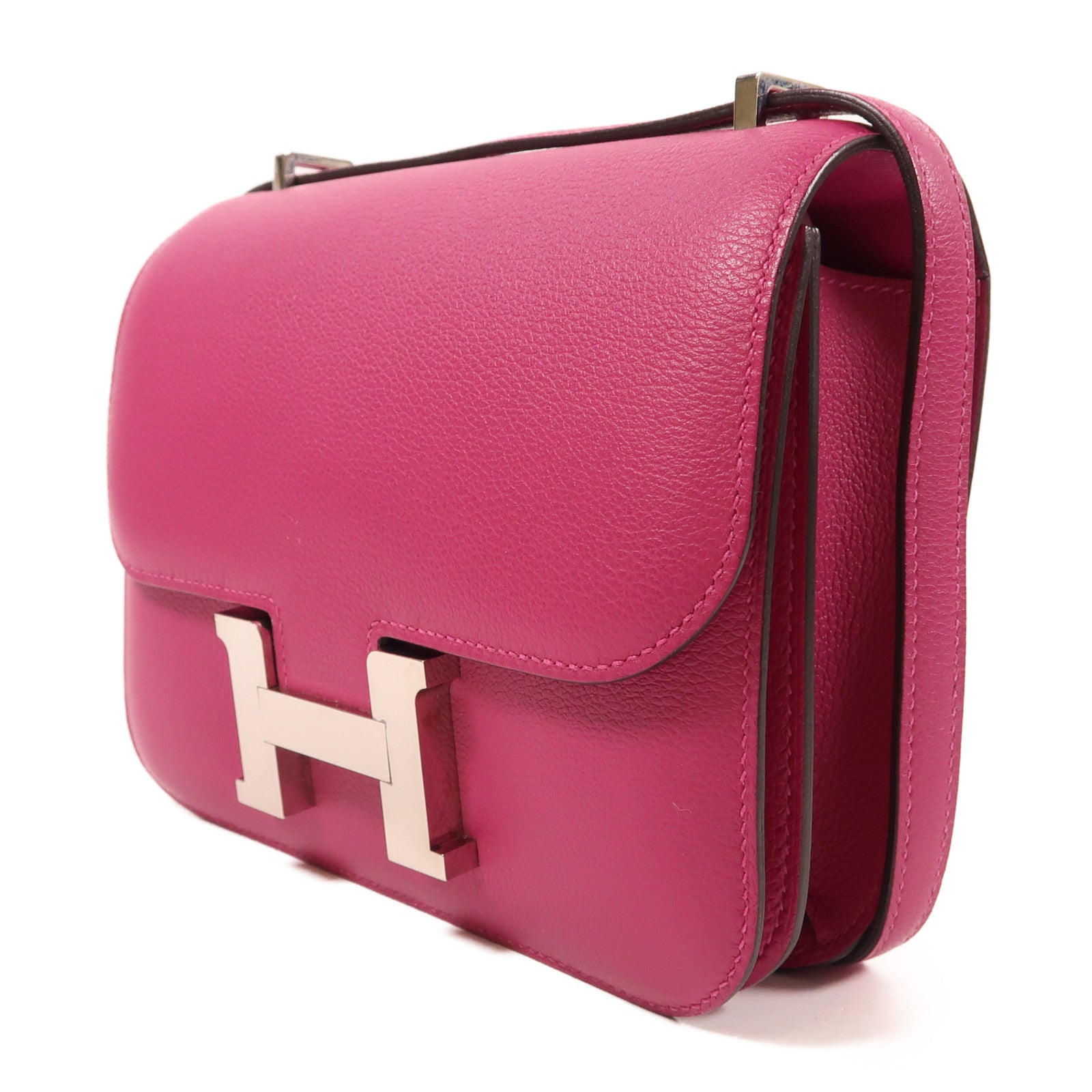 HERMES【激減優惠】 Evercolor皮革Constance Mini銀扣肩背袋L3 Rose Purple