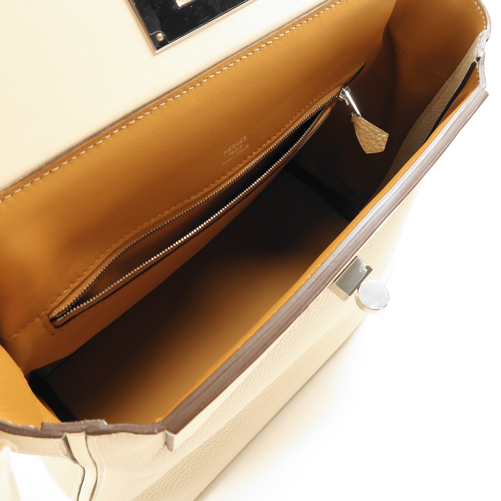 HERMES PHW 24/24 2Way Shoulder Hand Bag Togo Leather/Swift Leather Nata White