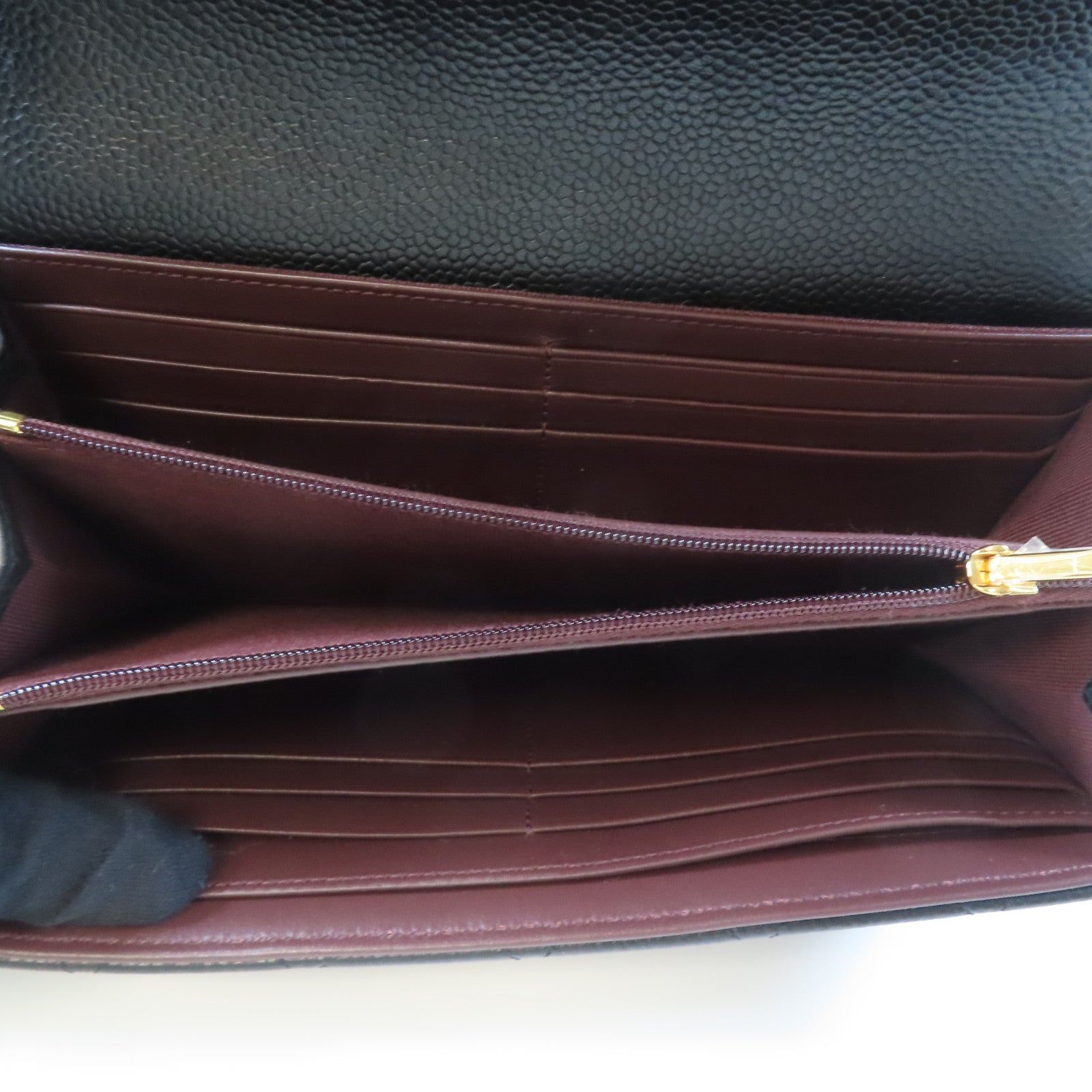 CHANEL 菱格牛皮皮革Long Wallet金扣長錢包黑色