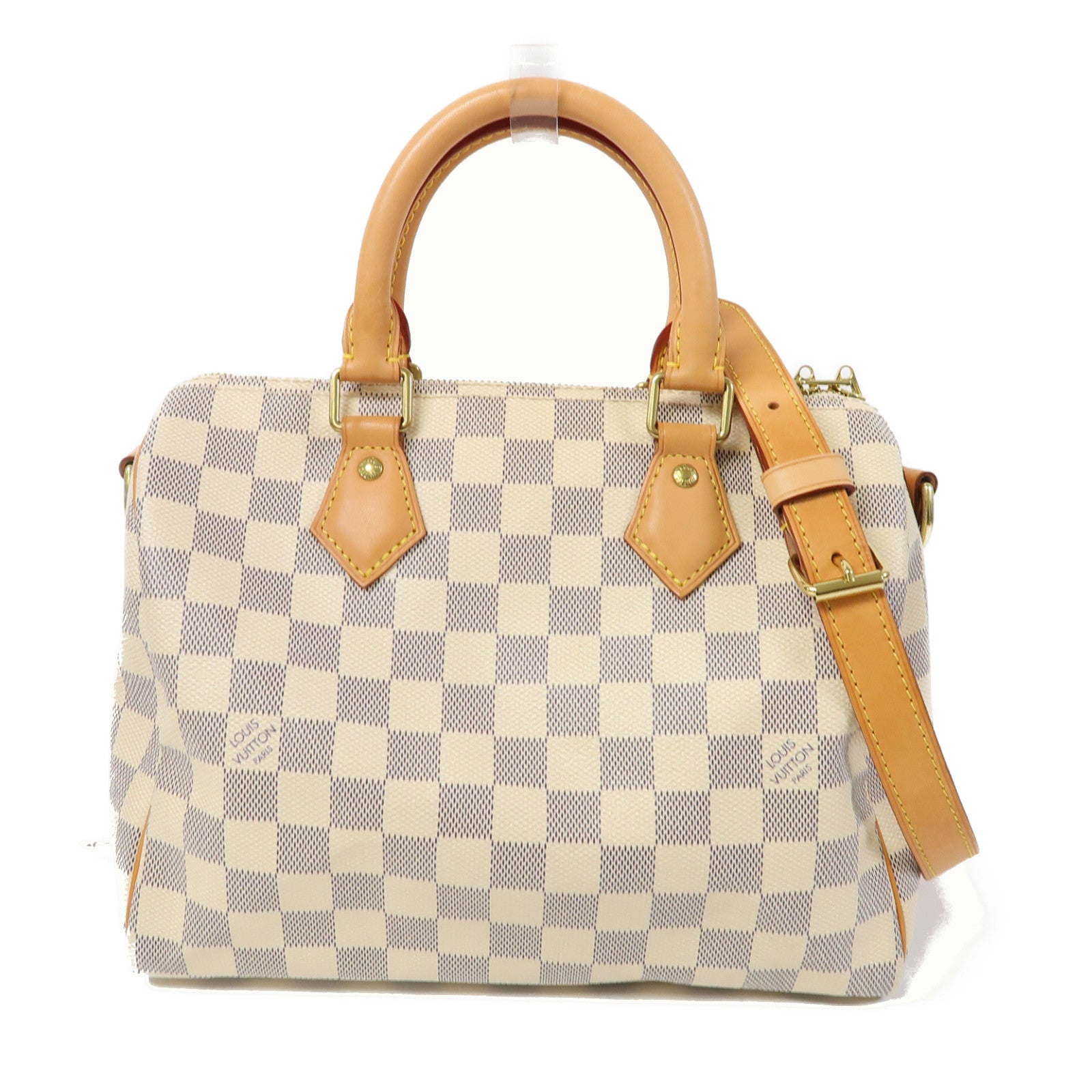 LOUIS VUITTON Damier Azur Speedy Bandoulière 25金扣手挽肩背兩用袋白色