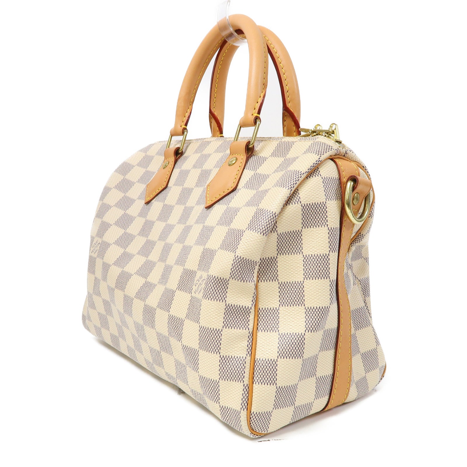 LOUIS VUITTON Damier Azur Speedy Bandoulière 25金扣手挽肩背兩用袋白色