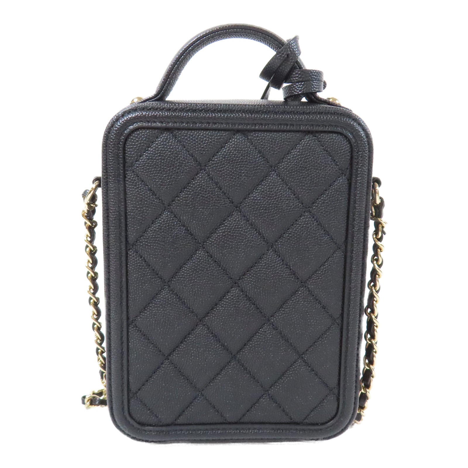CHANEL 菱格Caviar皮革Vanity Case金扣手挽肩背兩用袋黑色