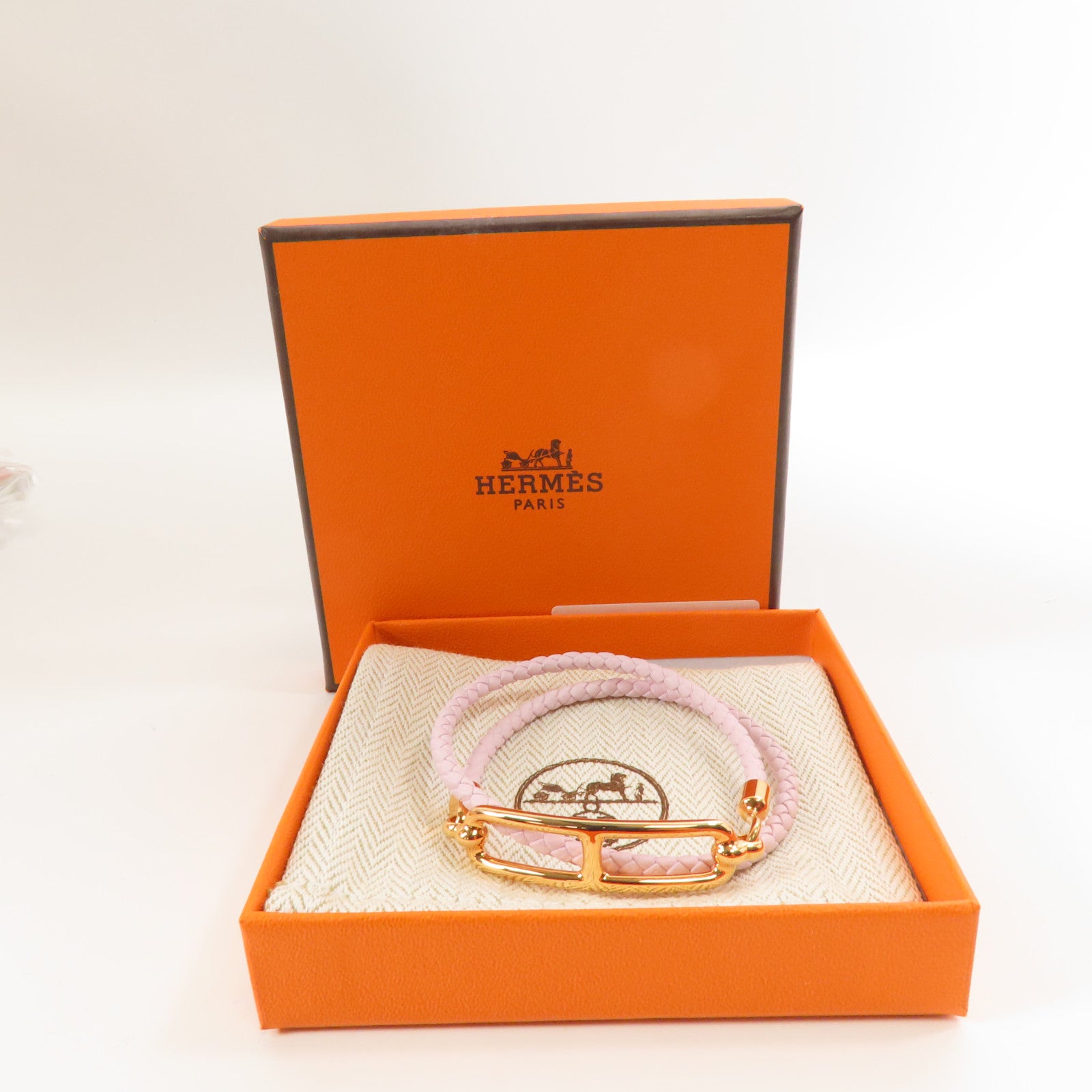 HERMES Swift皮革Roulis Double Tour手鏈Mauve Pale