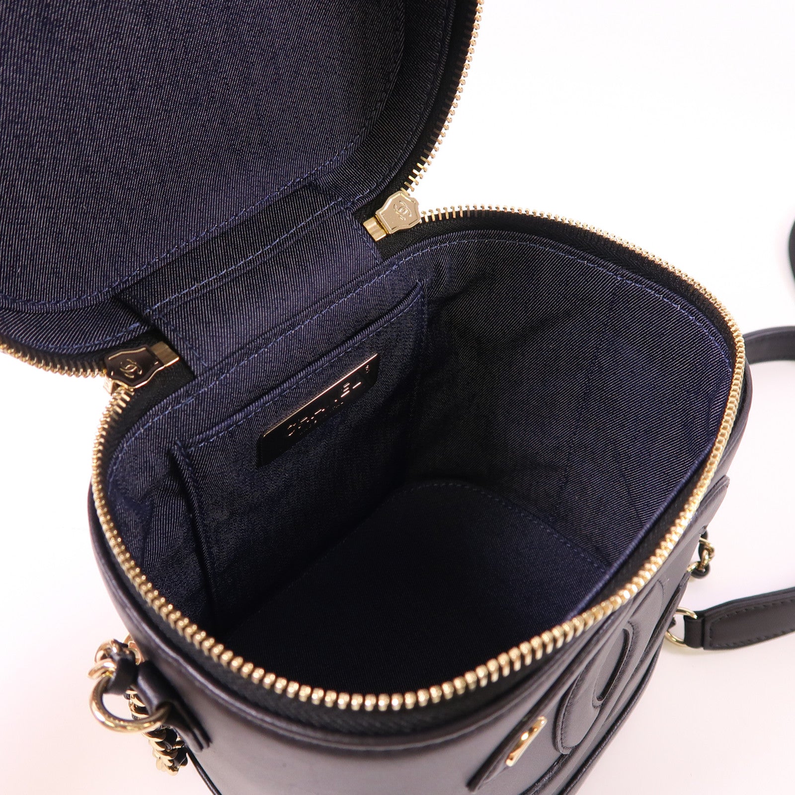 CHANEL 【激減優惠】牛皮皮革Vanity Case金扣鏈帶手挽肩背兩用袋