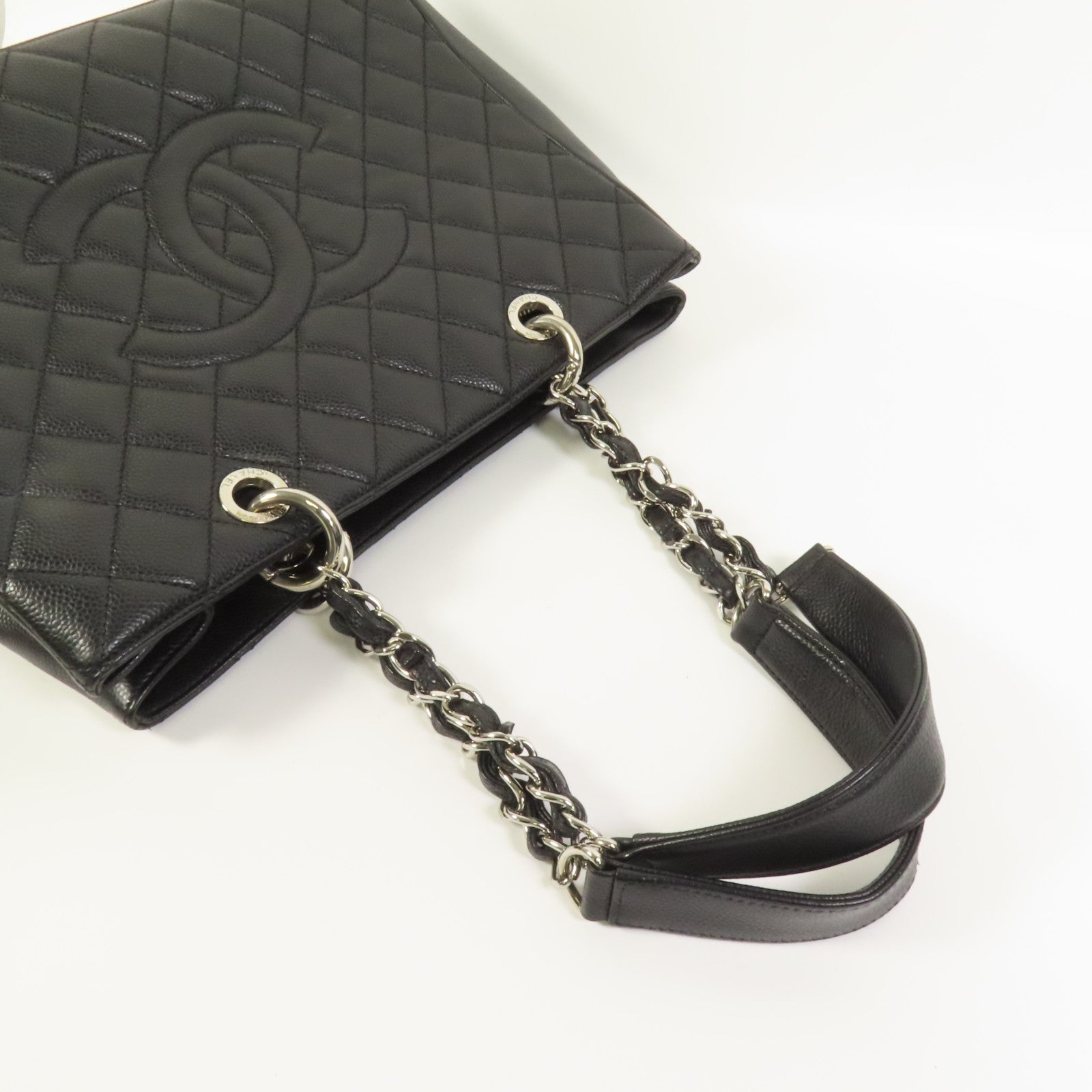 CHANEL 牛皮皮革GST Grand Shopping Tote Bag銀扣鏈帶肩背袋