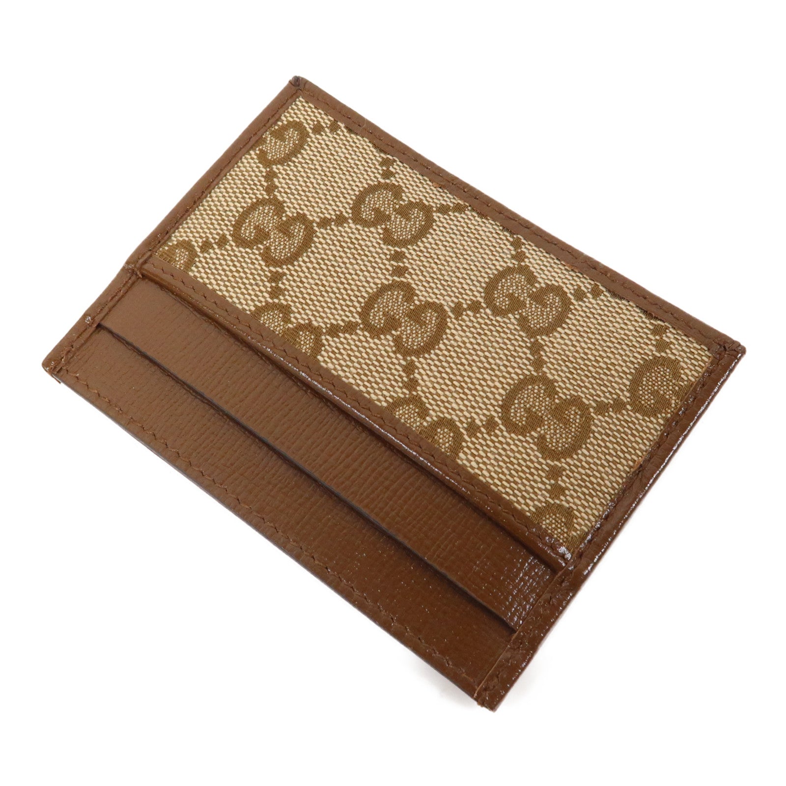 GUCCI 皮革/帆布Card Case銀扣卡片套啡色