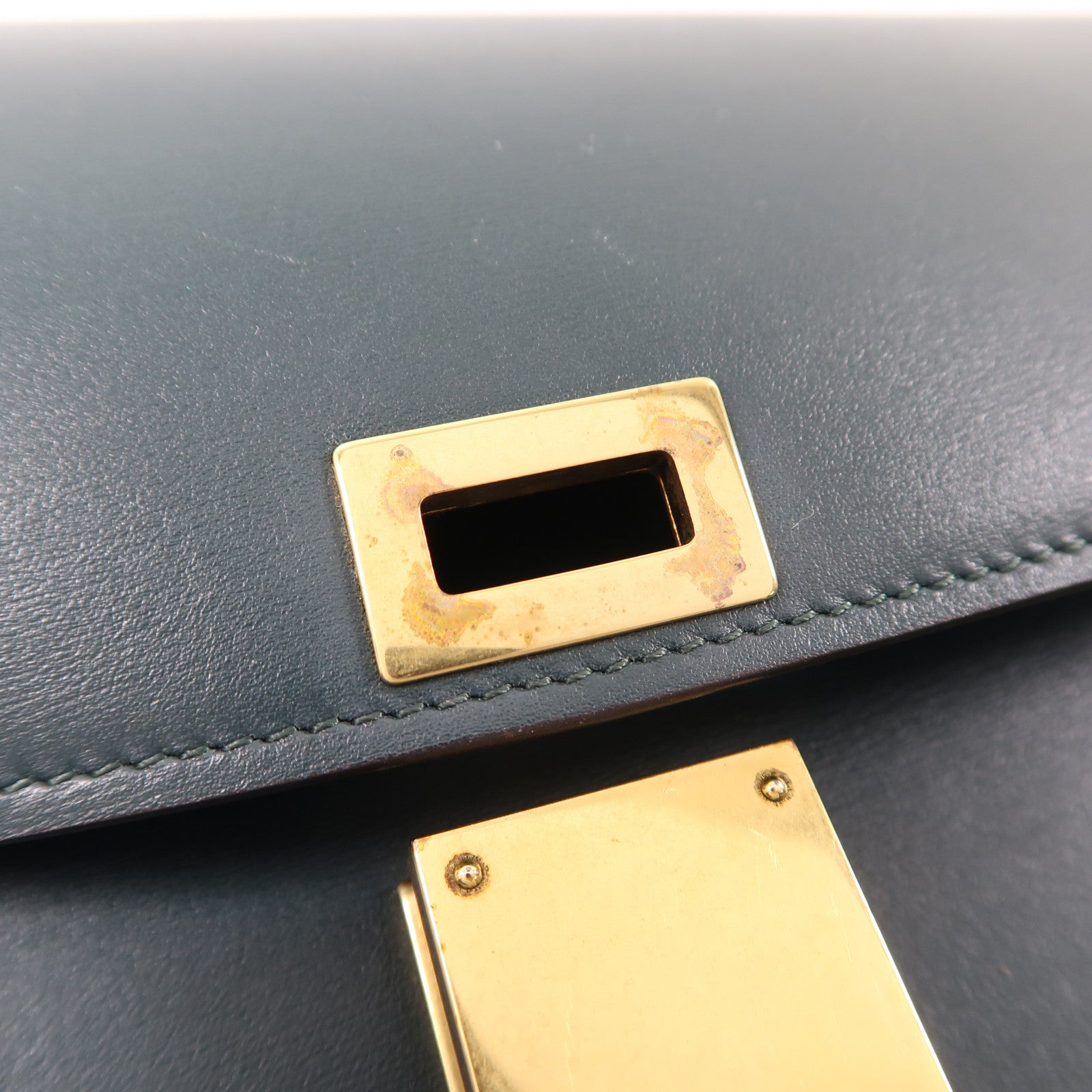 CELINE 牛皮皮革Classic Box金扣肩背袋綠色