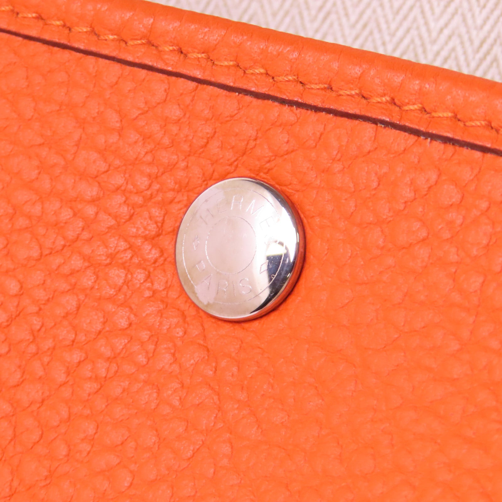 HERMES Country皮革Garden Party PM銀扣手挽袋橙色