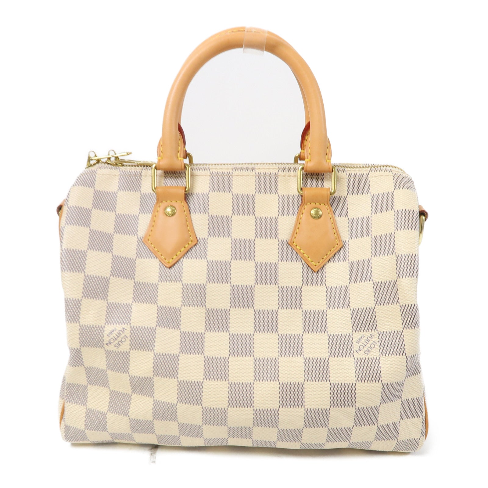 LOUIS VUITTON Damier Azur Speedy Bandoulière 25金扣手挽肩背兩用袋白色