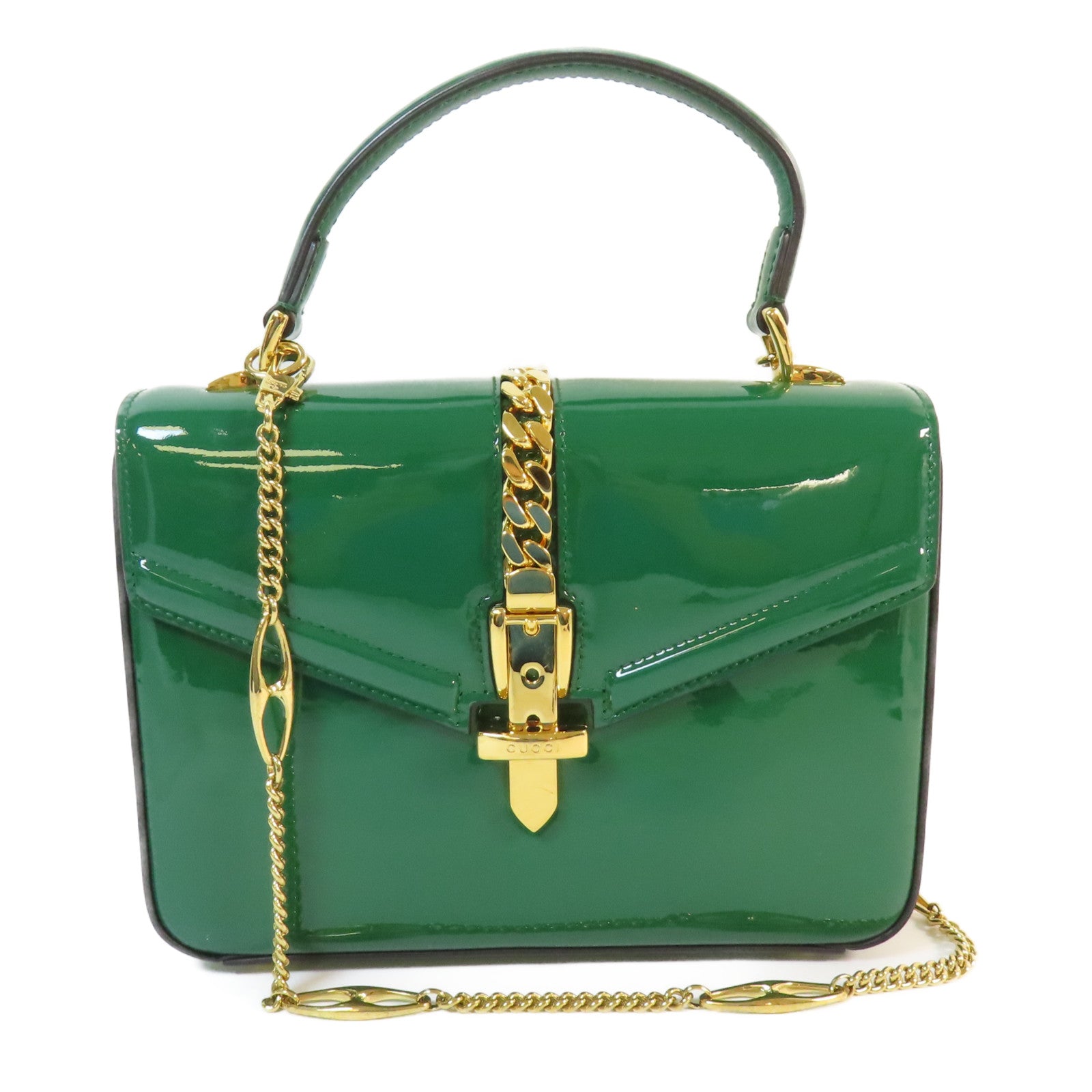 GUCCI 漆皮皮革Sylvie 1969 Bag金扣手挽肩背兩用袋