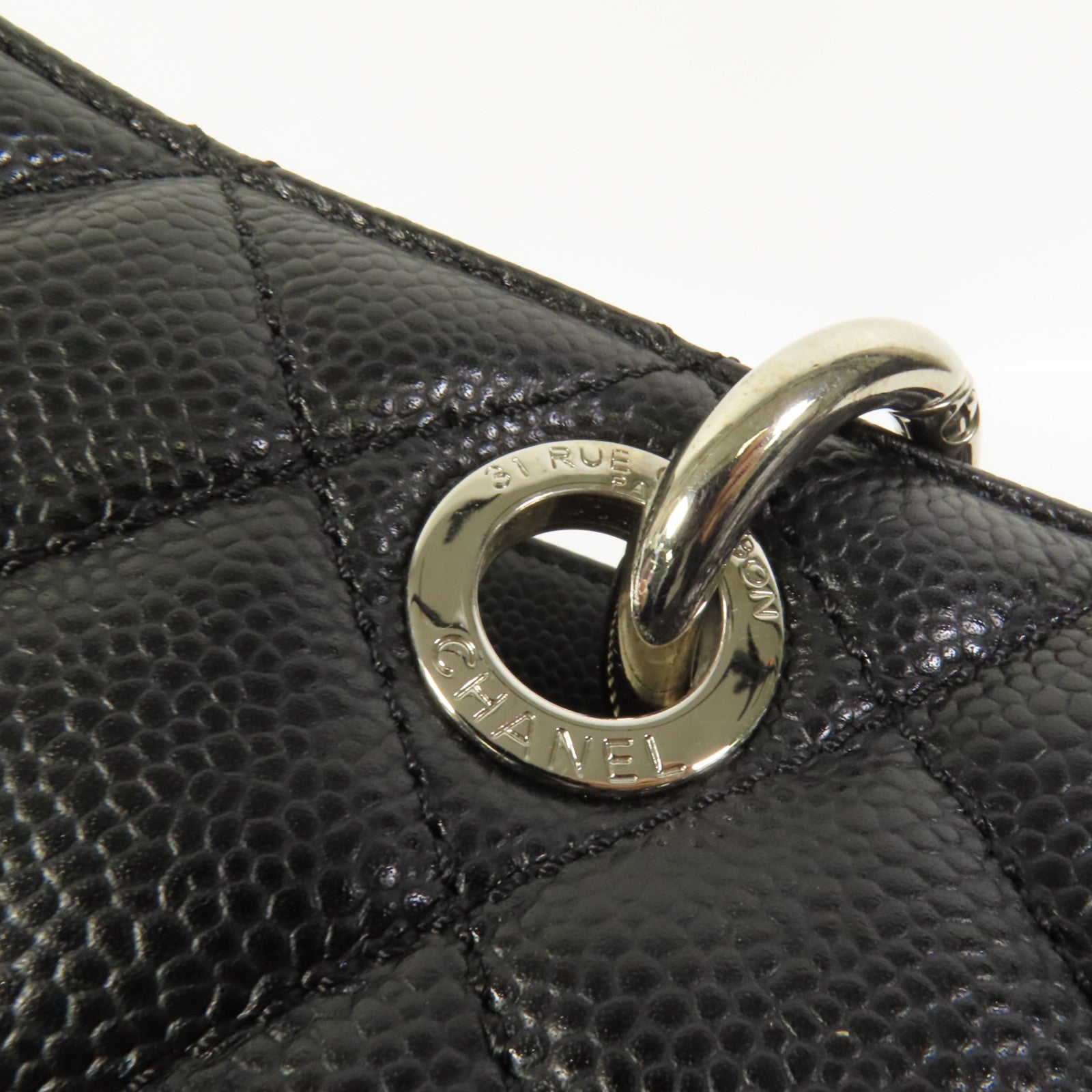 CHANEL 牛皮皮革GST Grand Shopping Tote Bag銀扣鏈帶肩背袋