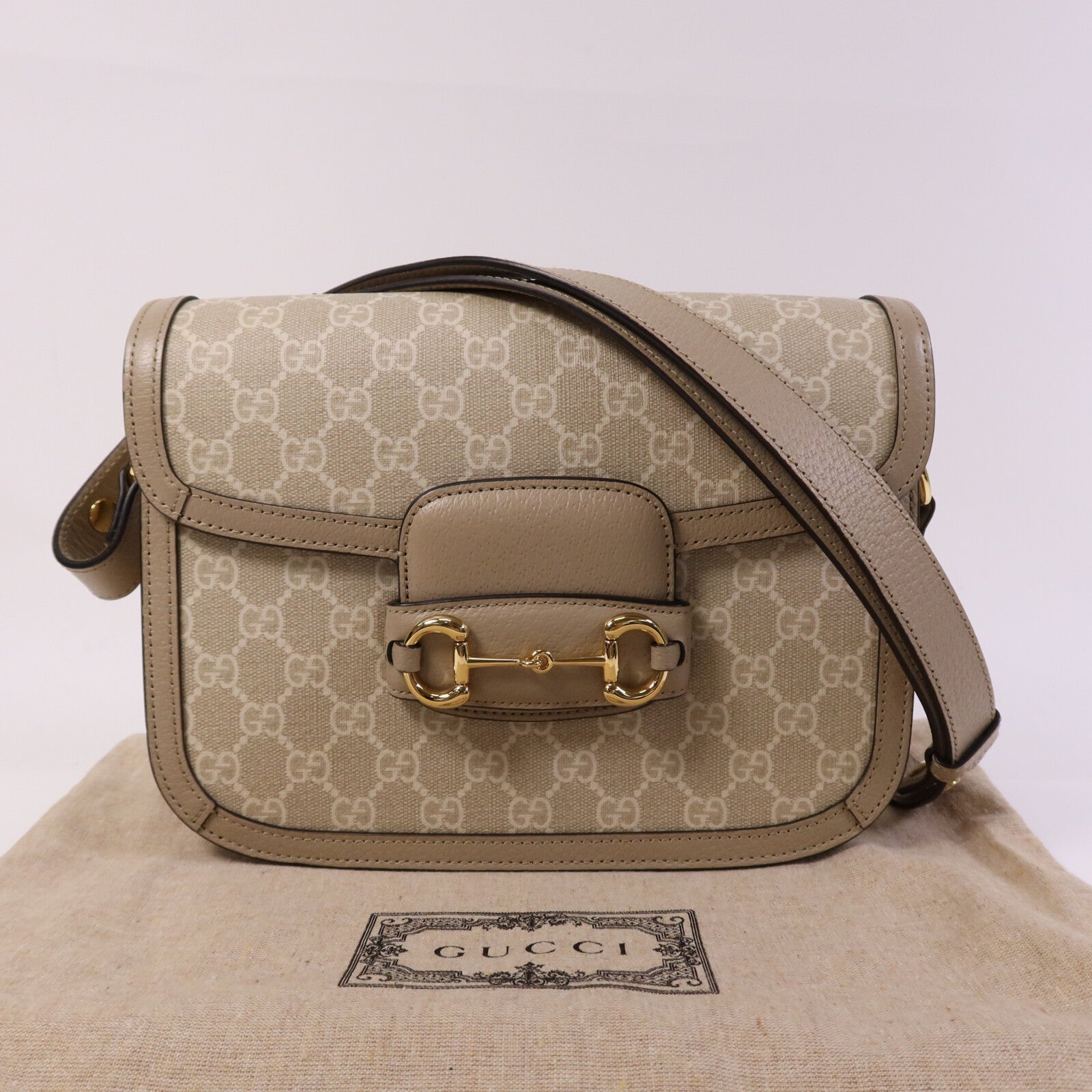 GUCCI 塗層帆布Horsebit 1955 MM金扣肩背袋