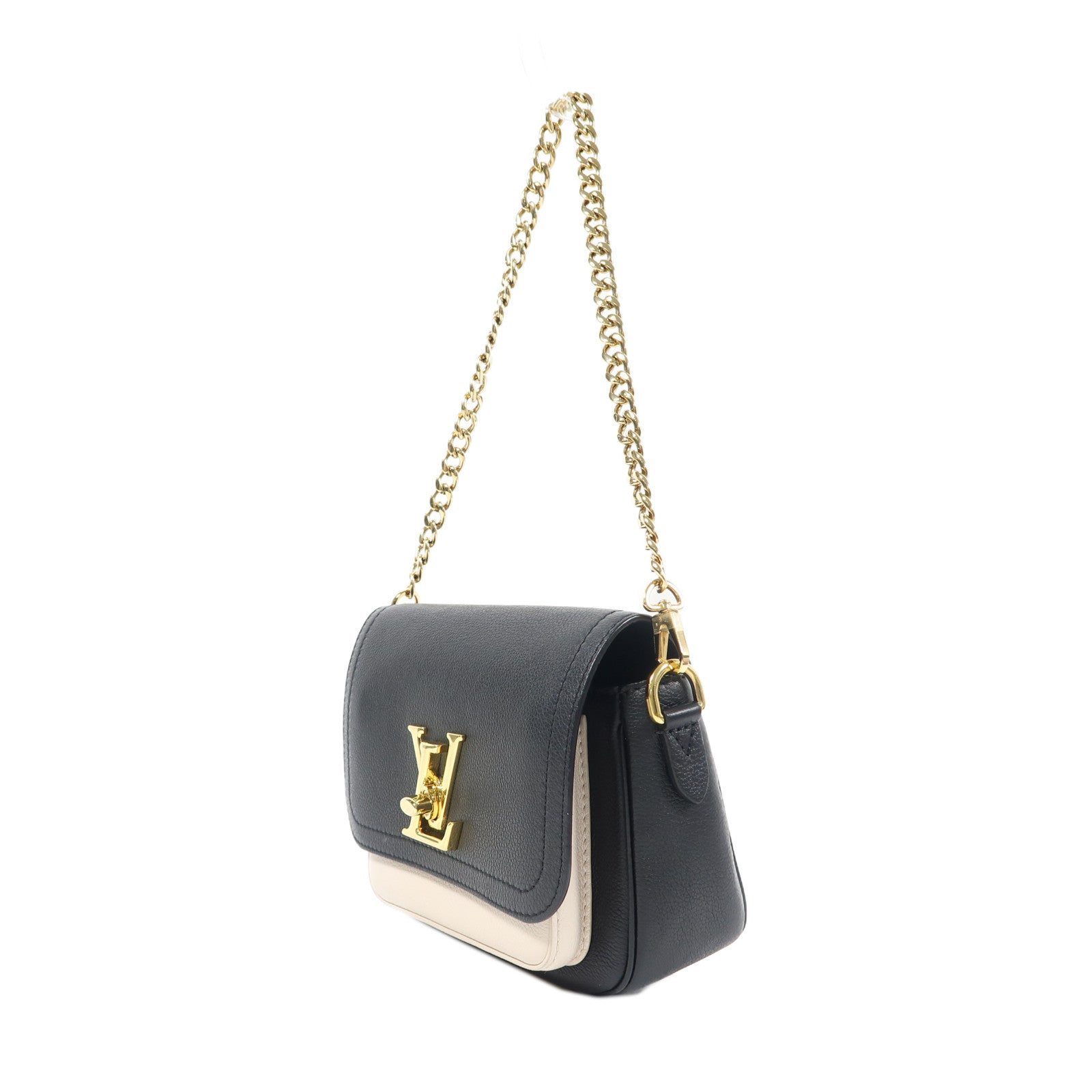 LOUIS VUITTON 牛皮皮革Lockme Tender金扣手挽肩背兩用袋黑色/白色
