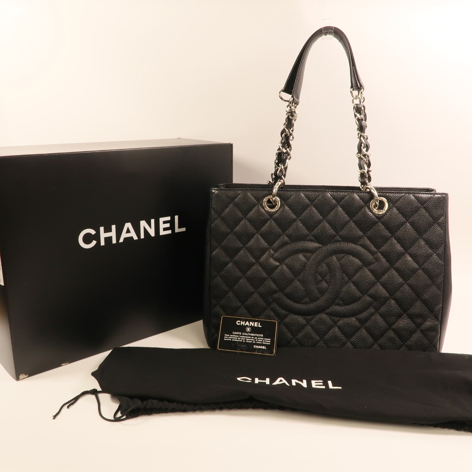 CHANEL 牛皮皮革GST Grand Shopping Tote Bag銀扣鏈帶肩背袋
