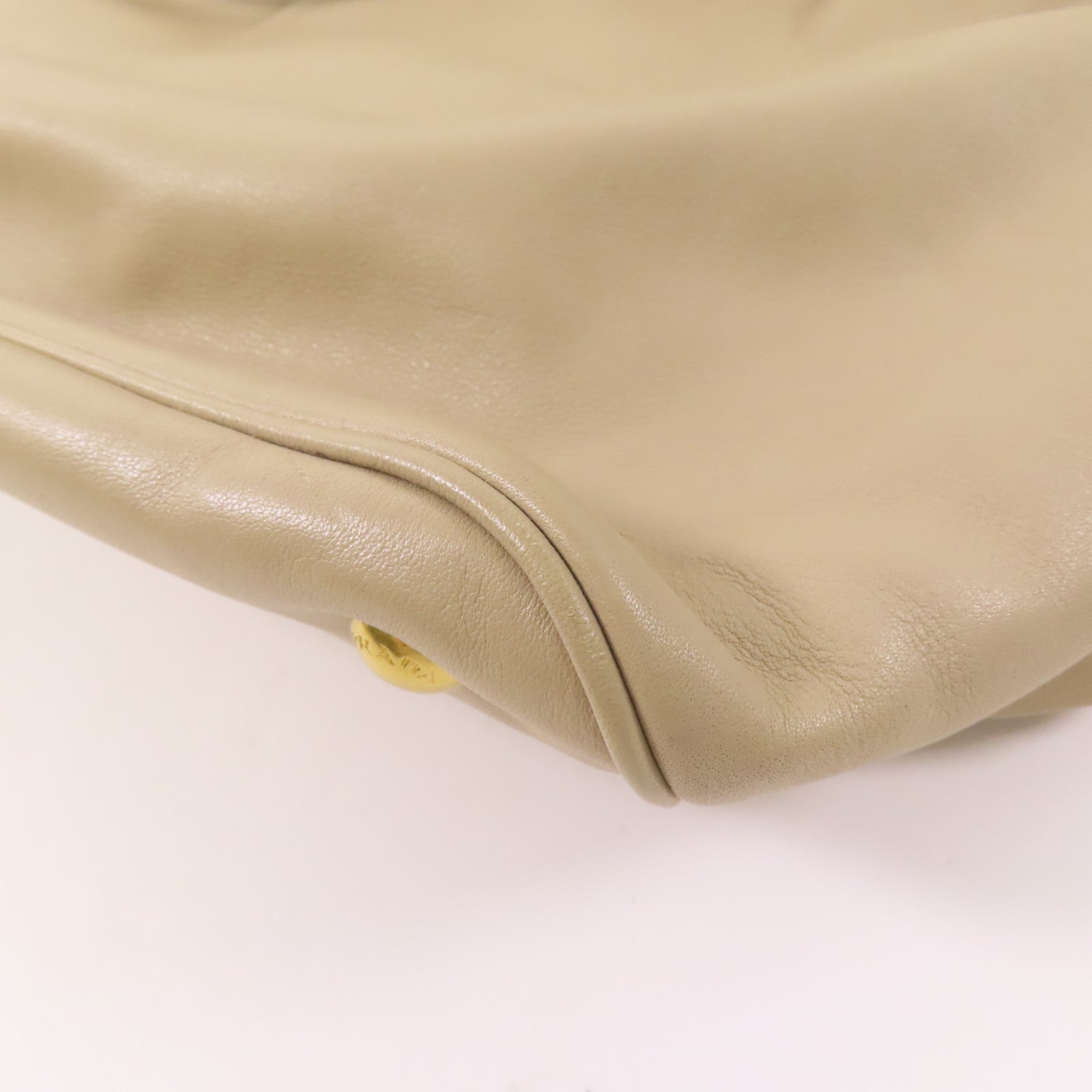 PRADA GHW Shopping Tote 2 Way Shoulder Bag BN1902 Calfskin Leather Beige