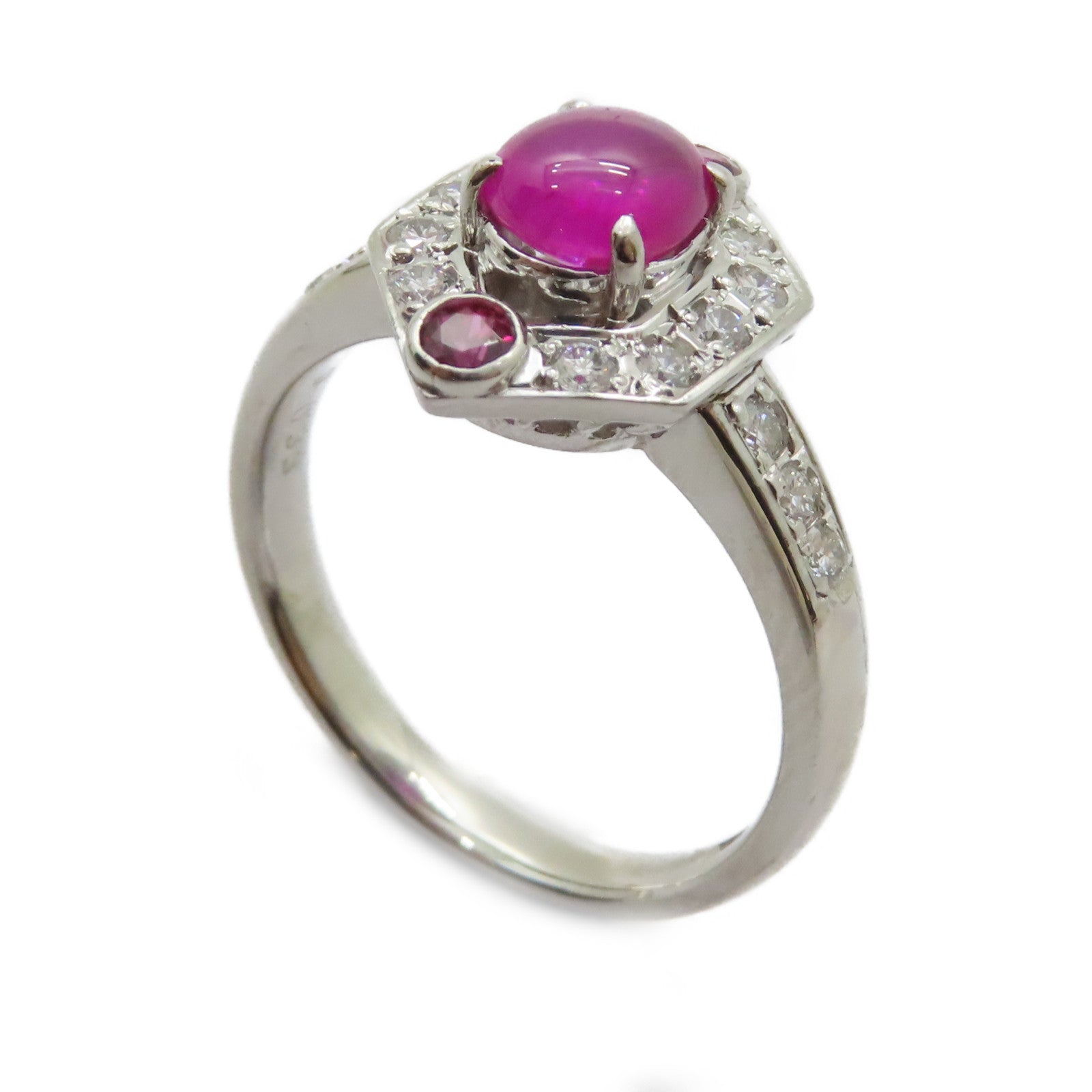 JEWELRY PT900鉑金Pink Sapphire Diamond Ring 1.231ct粉紅藍寶石/0.33ct鑽石戒指US#7.5