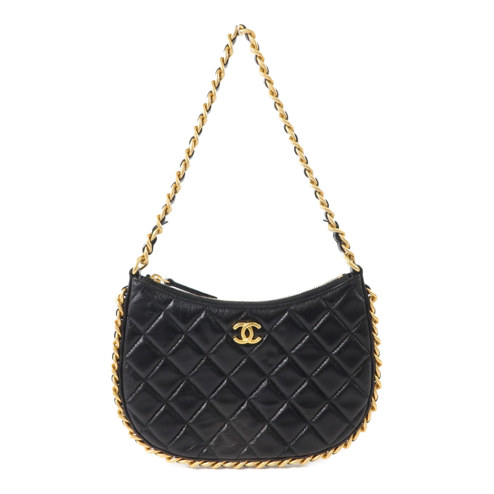 CHANEL 牛皮皮革Hobo Bag鏈帶肩背袋