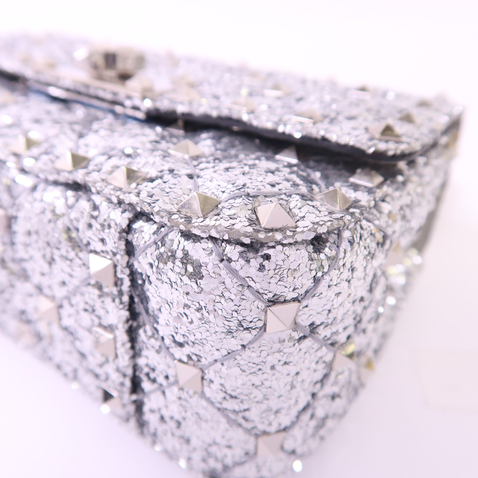 Valentino 皮革/亮片Mini Rockstud銀扣手挽肩背兩用袋