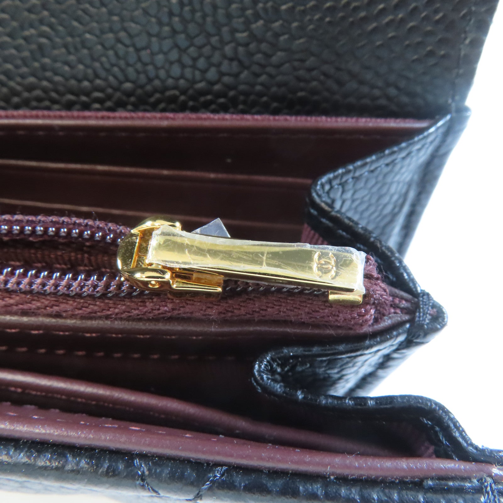 CHANEL 菱格牛皮皮革Long Wallet金扣長錢包黑色