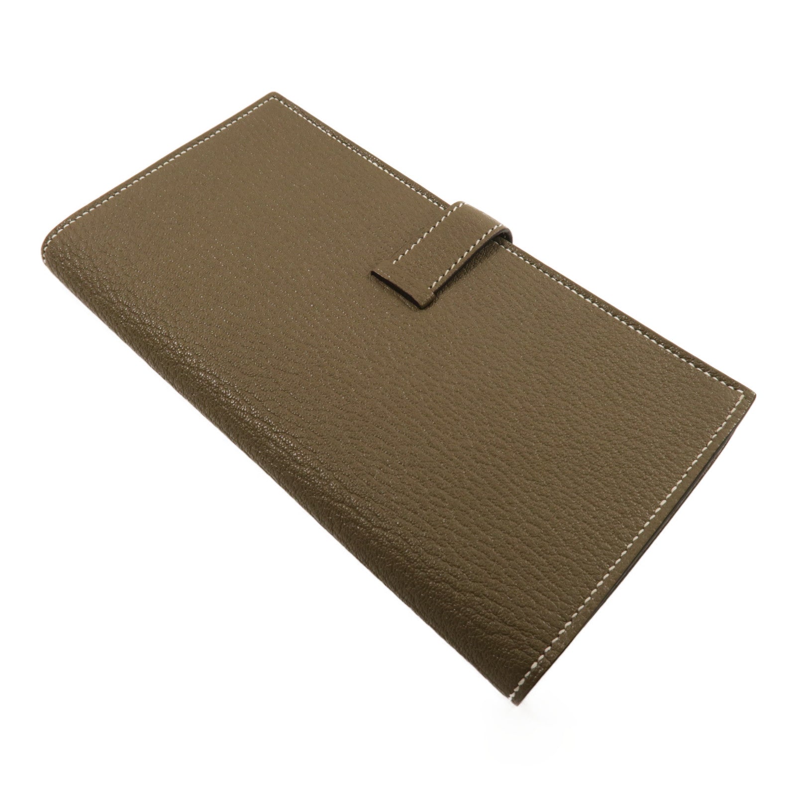 HERMES Chevre皮革Bearn Wallet金扣長錢包Etoupe