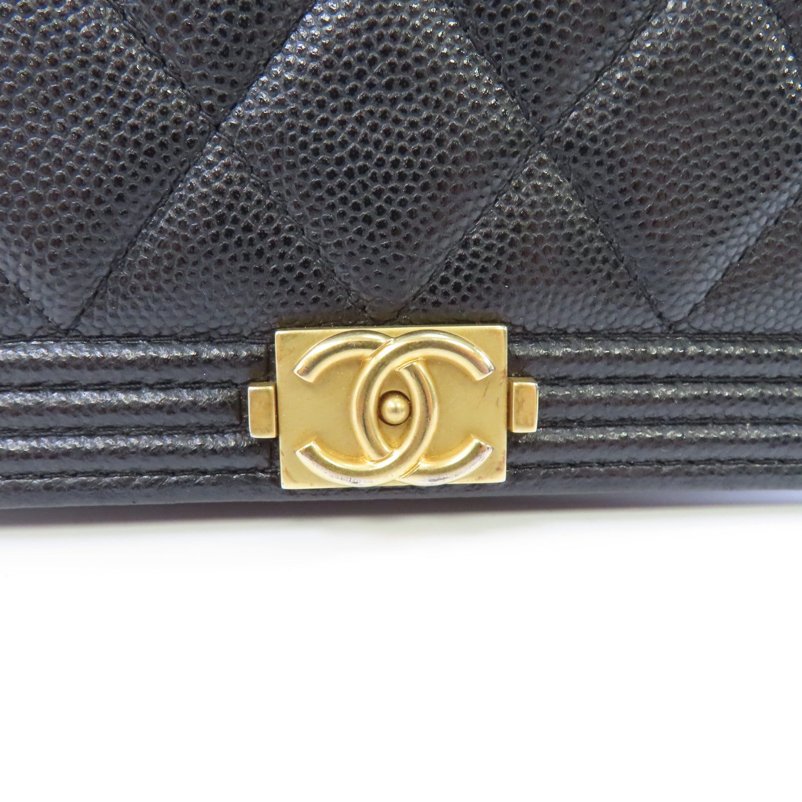 CHANEL 菱格Caviar皮革Boy Wallet On Chain金扣鏈帶肩背袋黑色