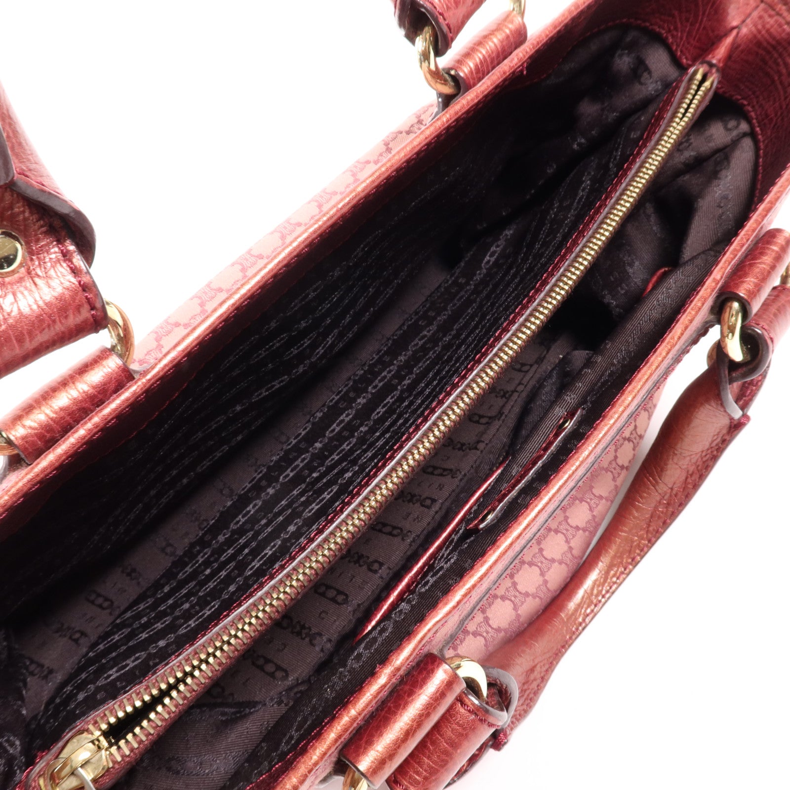 CELINE Satin/牛皮皮革Boogie金扣手挽袋