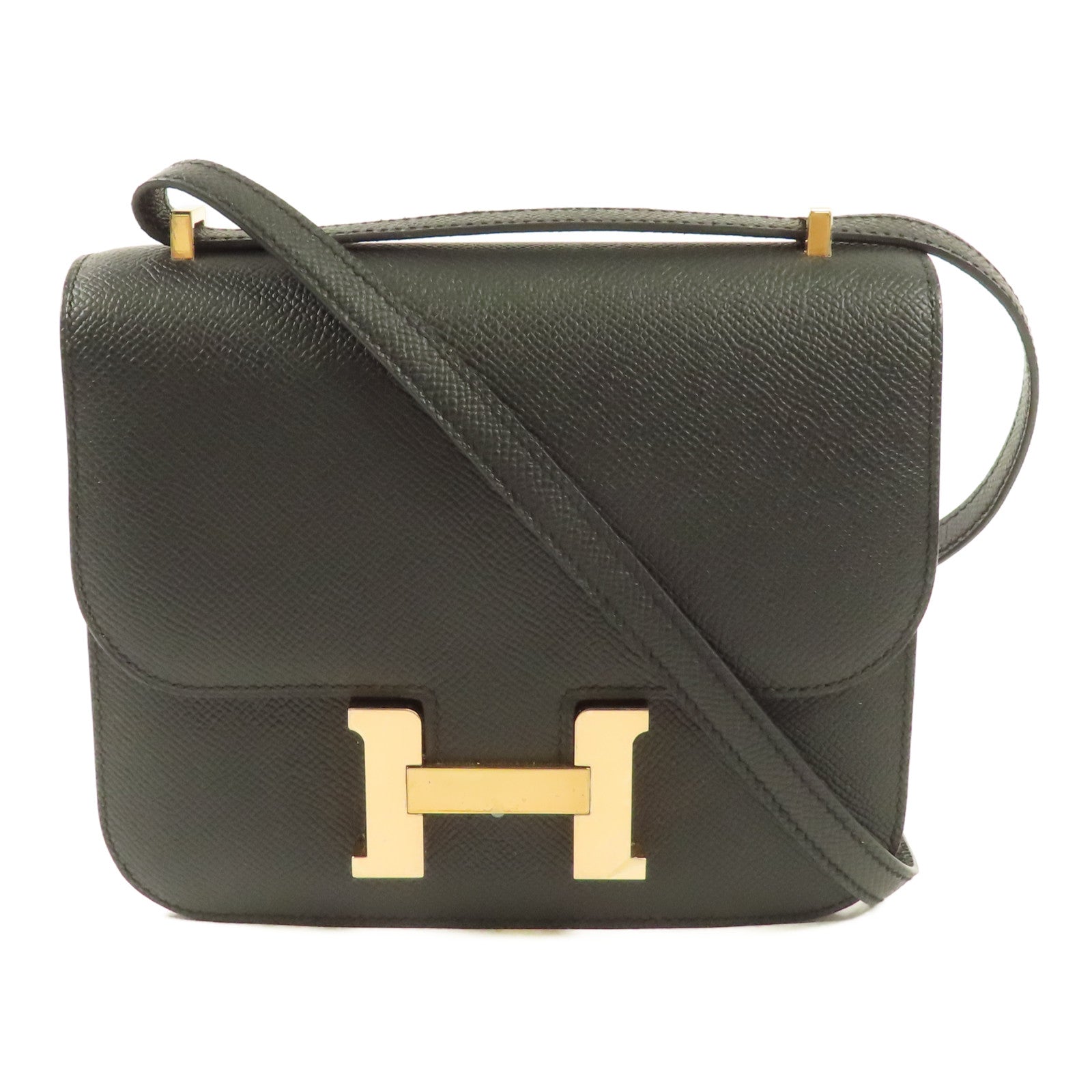 HERMES Epsom皮革Constance Mini玫瑰金扣手挽肩背兩用袋