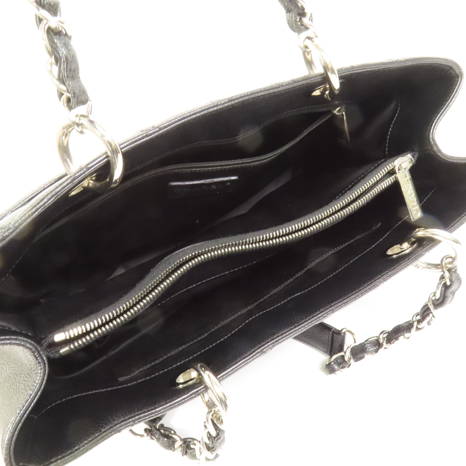 CHANEL 牛皮皮革GST Grand Shopping Tote Bag銀扣鏈帶肩背袋