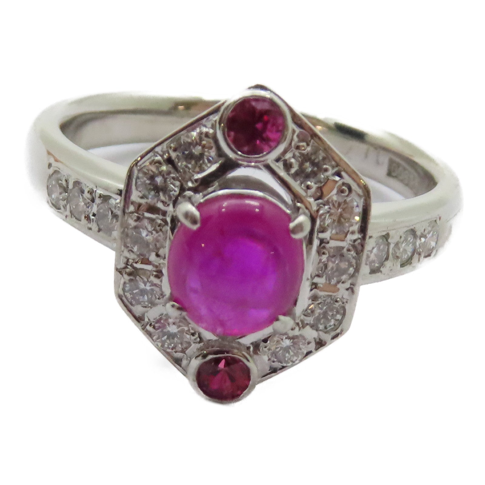 JEWELRY PT900鉑金Pink Sapphire Diamond Ring 1.231ct粉紅藍寶石/0.33ct鑽石戒指US#7.5