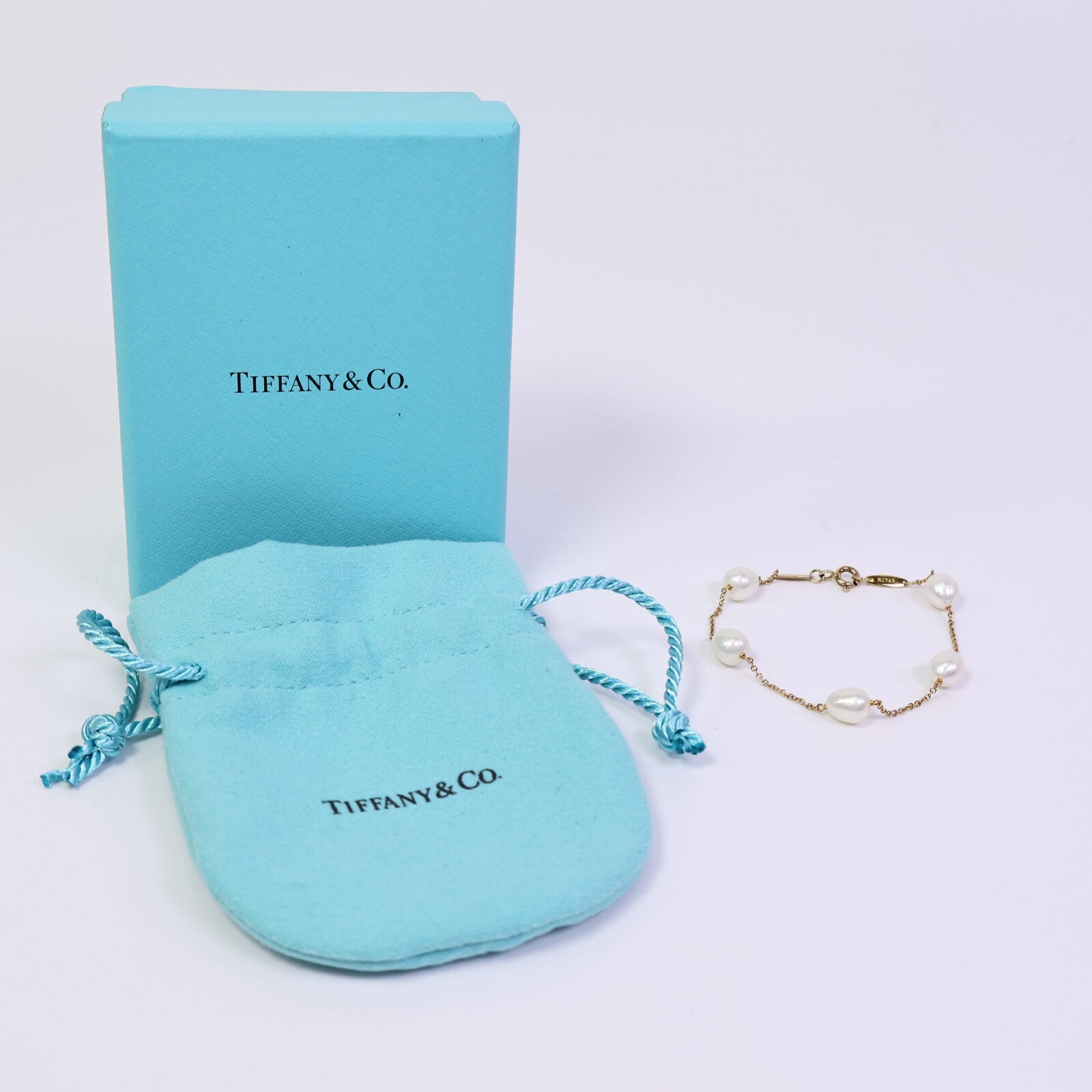 TIFFANY＆CO 18K黃金Pearls By The Yard Bracelet珍珠手鏈