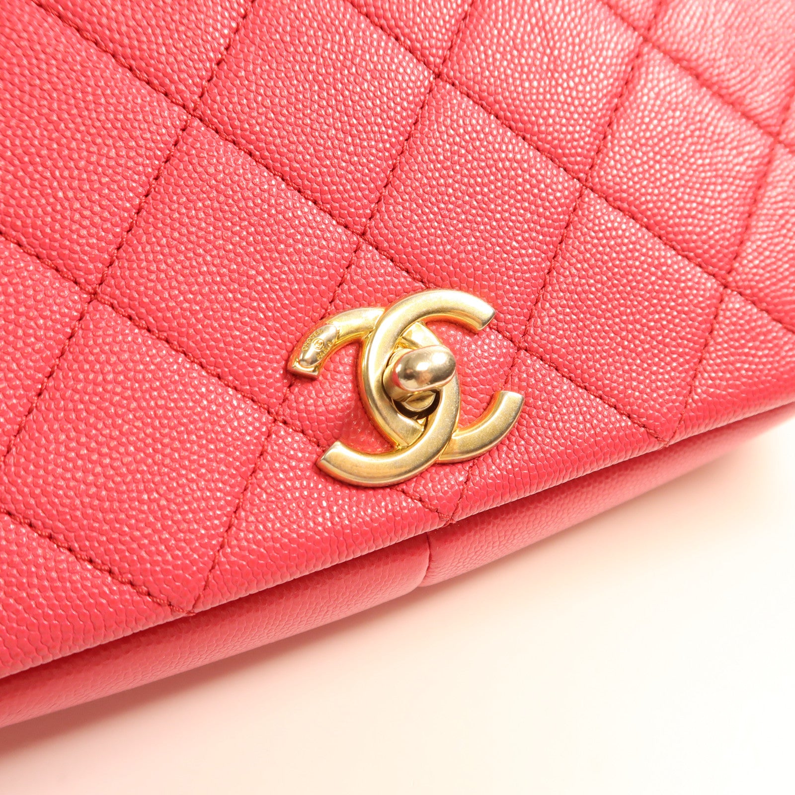 CHANEL 牛皮皮革Shoulder Bag金扣手挽肩背兩用袋粉紅色