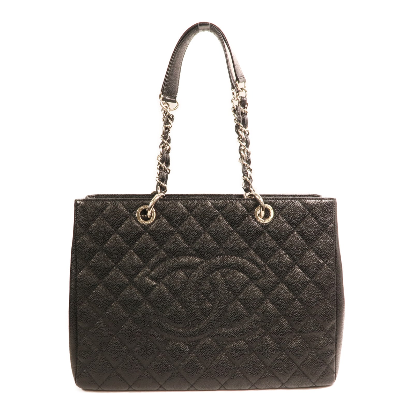 CHANEL 牛皮皮革GST Grand Shopping Tote Bag銀扣鏈帶肩背袋
