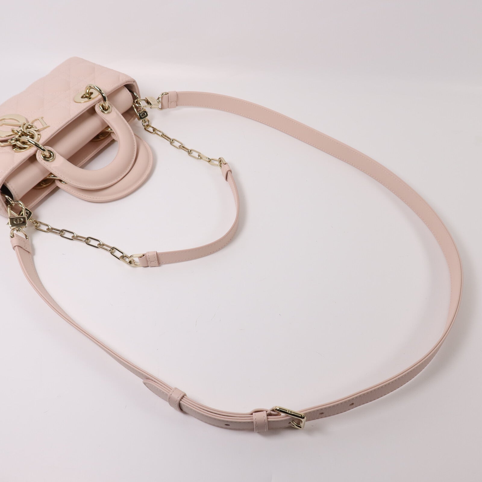 Dior 羊皮皮革Small Lady D-Joy Bag金扣鏈帶手挽肩背兩用袋