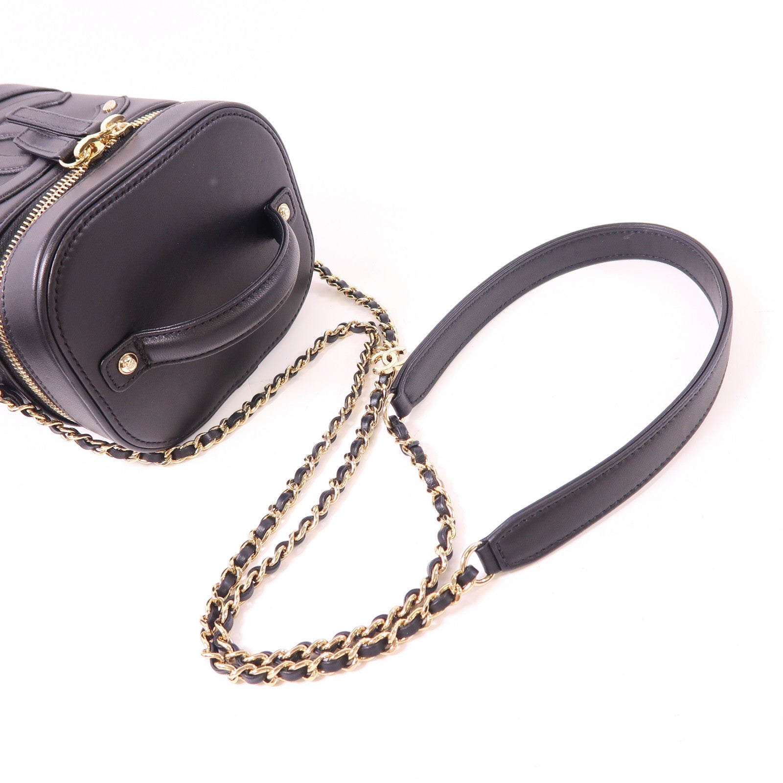 CHANEL 【激減優惠】牛皮皮革Vanity Case金扣鏈帶手挽肩背兩用袋