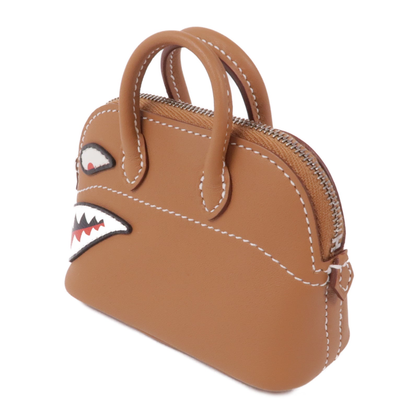 HERMES PHW Bolide Shark Charm Veau Swift Leather Gold Brown