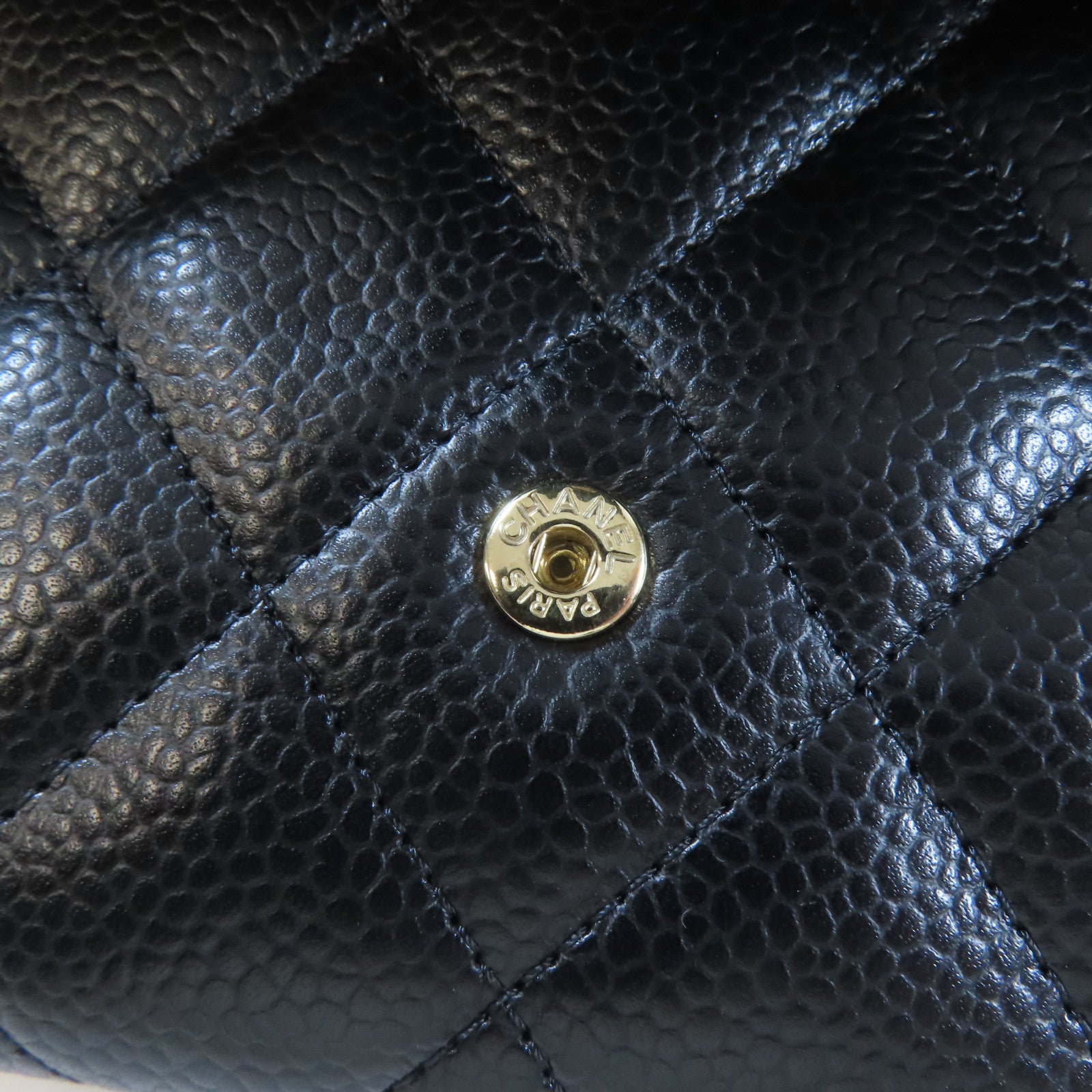 CHANEL 菱格牛皮皮革Long Wallet金扣長錢包黑色