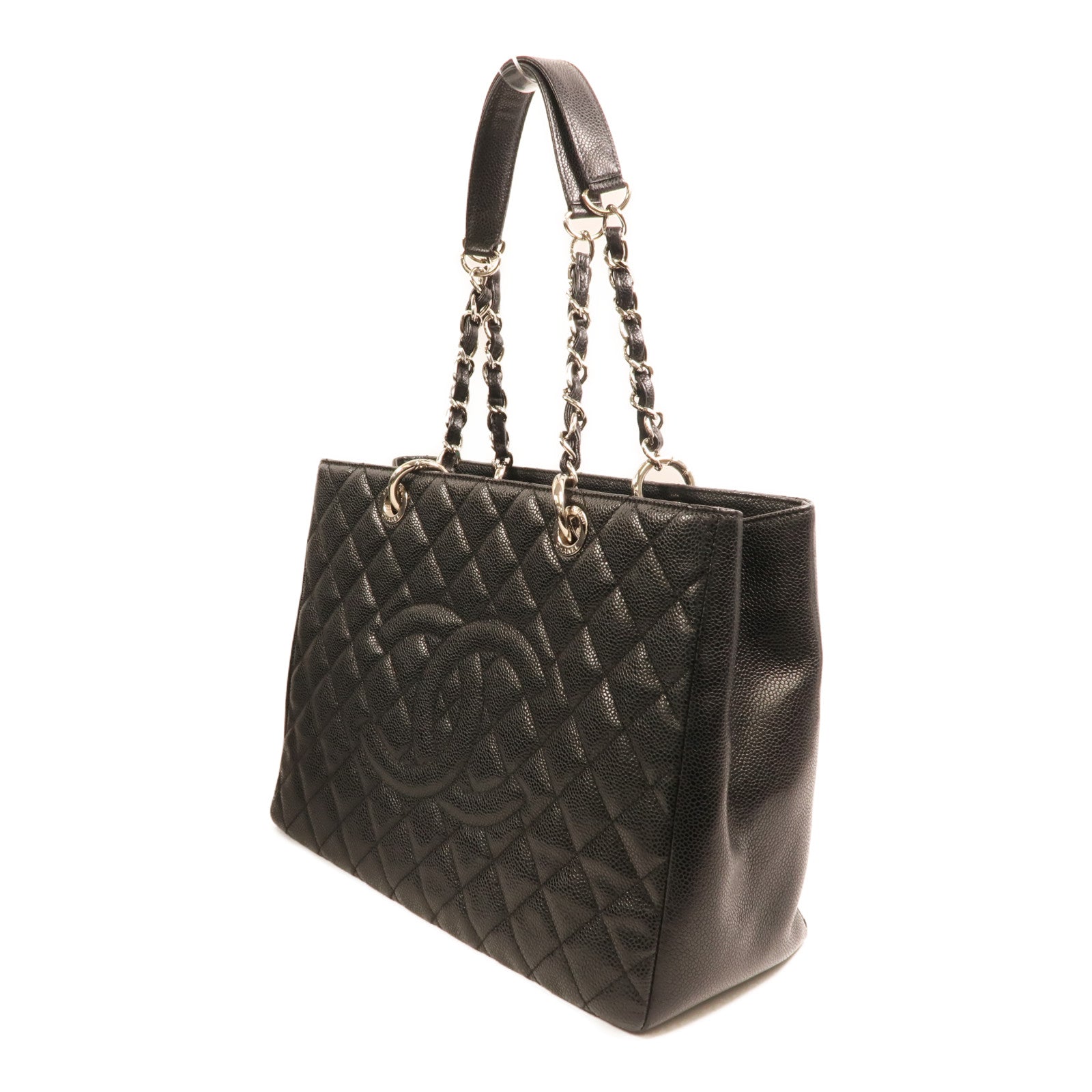 CHANEL 牛皮皮革GST Grand Shopping Tote Bag銀扣鏈帶肩背袋