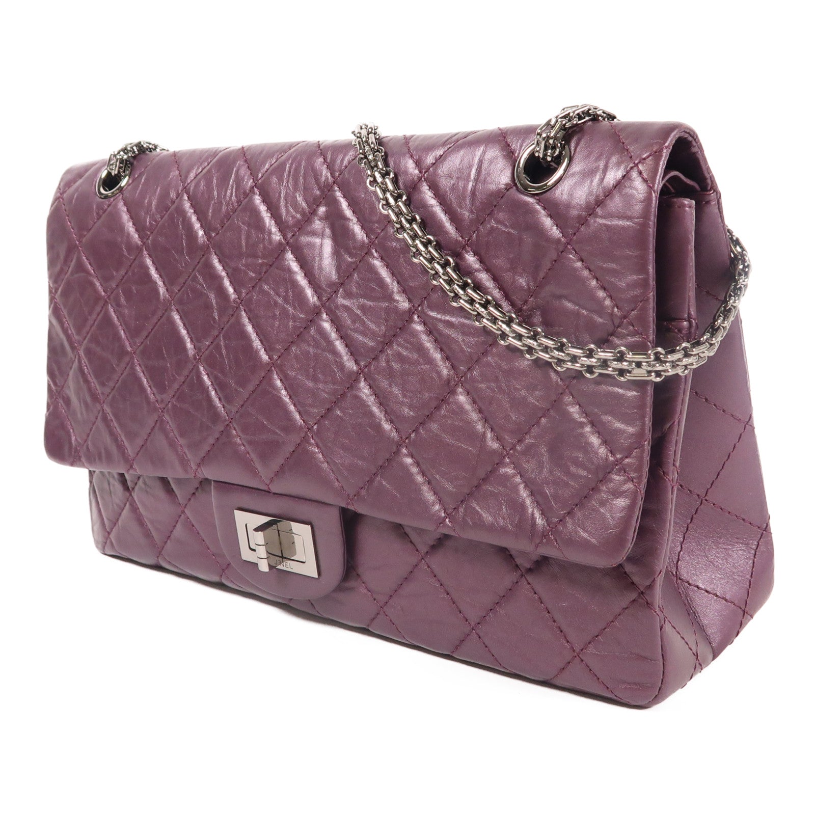 CHANEL 牛皮皮革2.55 Jumbo銀扣鏈帶肩背袋