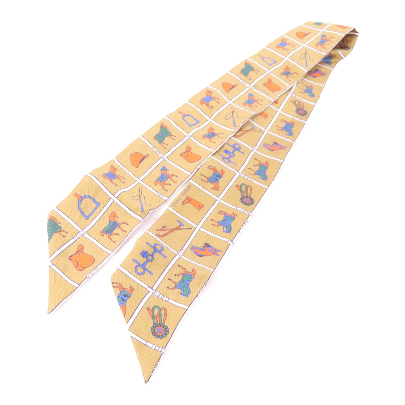 HERMES 絲質Twilly絲巾黄色/彩色