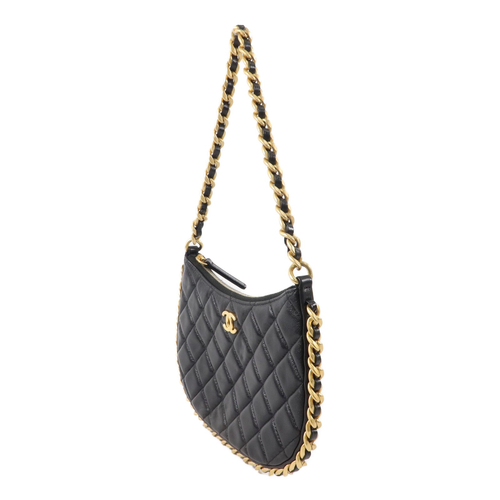 CHANEL 牛皮皮革Hobo Bag鏈帶肩背袋