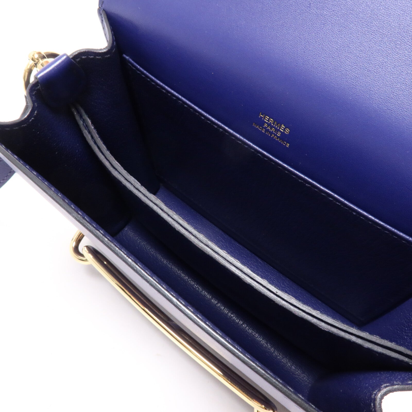 HERMES Evercolor皮革Roulis Mini肩背袋Bleu Encre