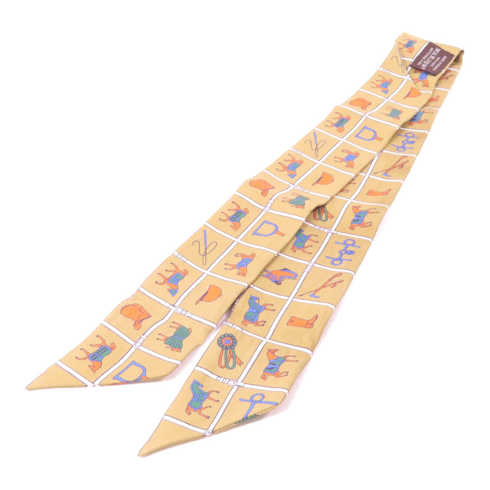 HERMES 絲質Twilly絲巾黄色/彩色