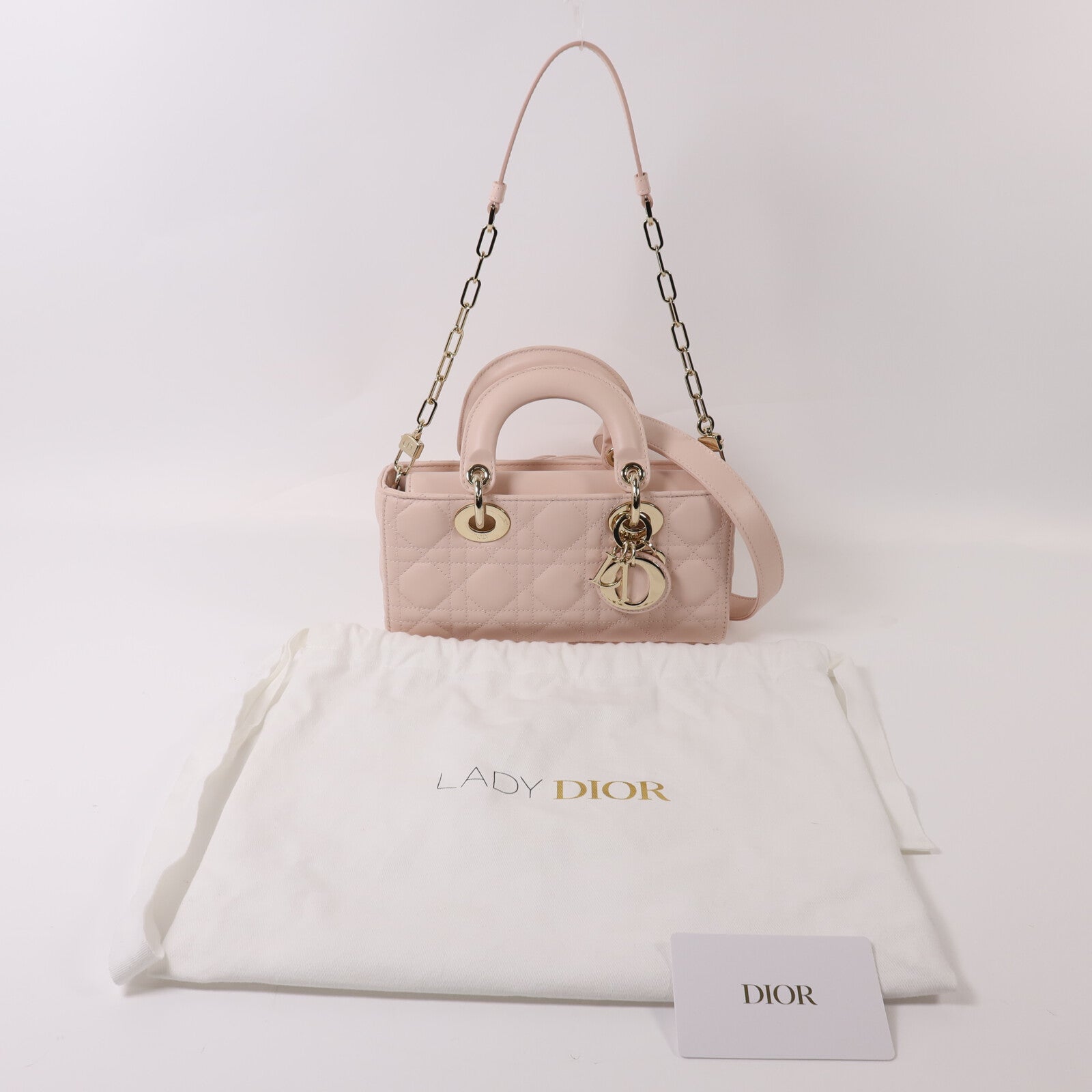 Dior 羊皮皮革Small Lady D-Joy Bag金扣鏈帶手挽肩背兩用袋