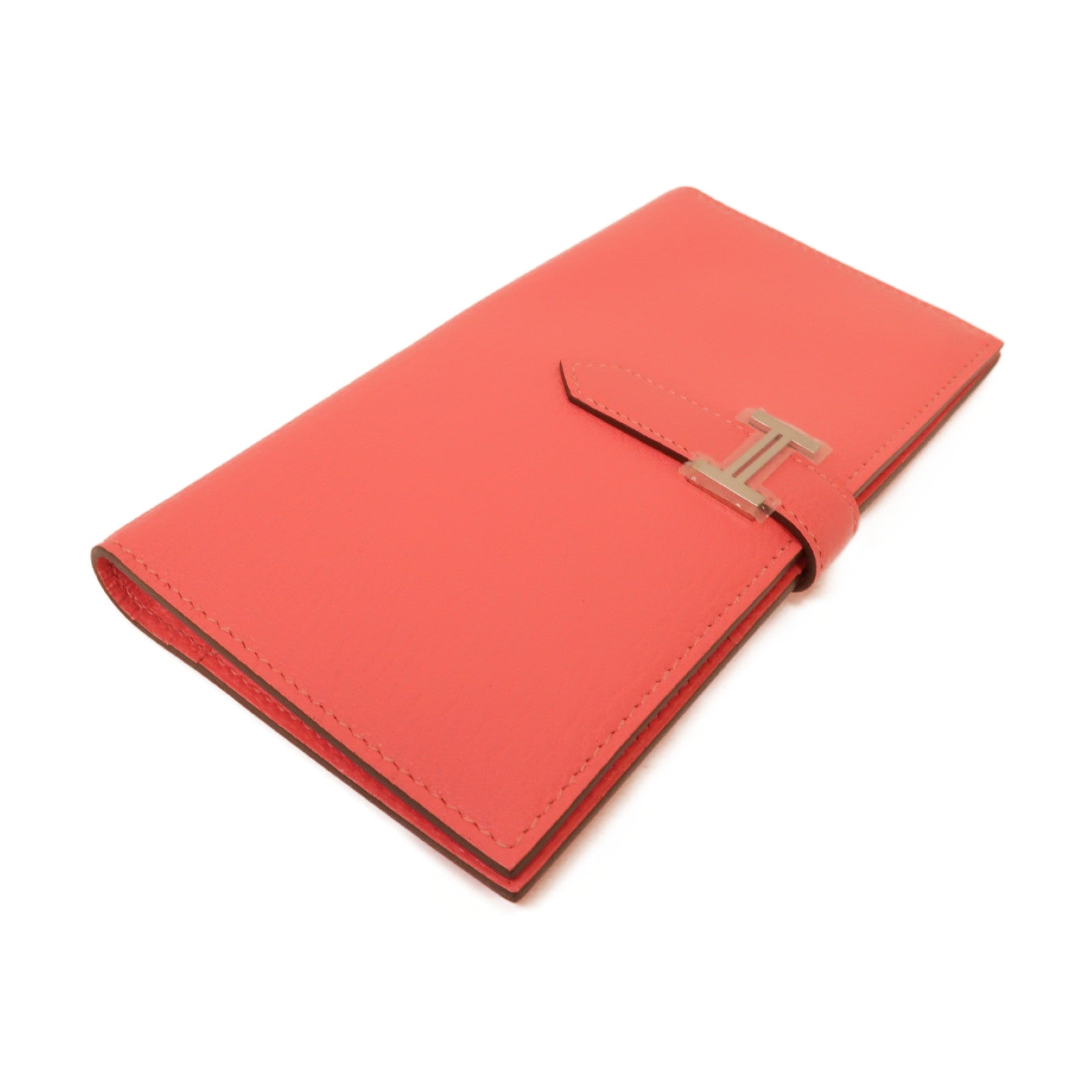 HERMES **【激減優惠】Chevre皮革Bearn Wallet銀扣長錢包粉紅色