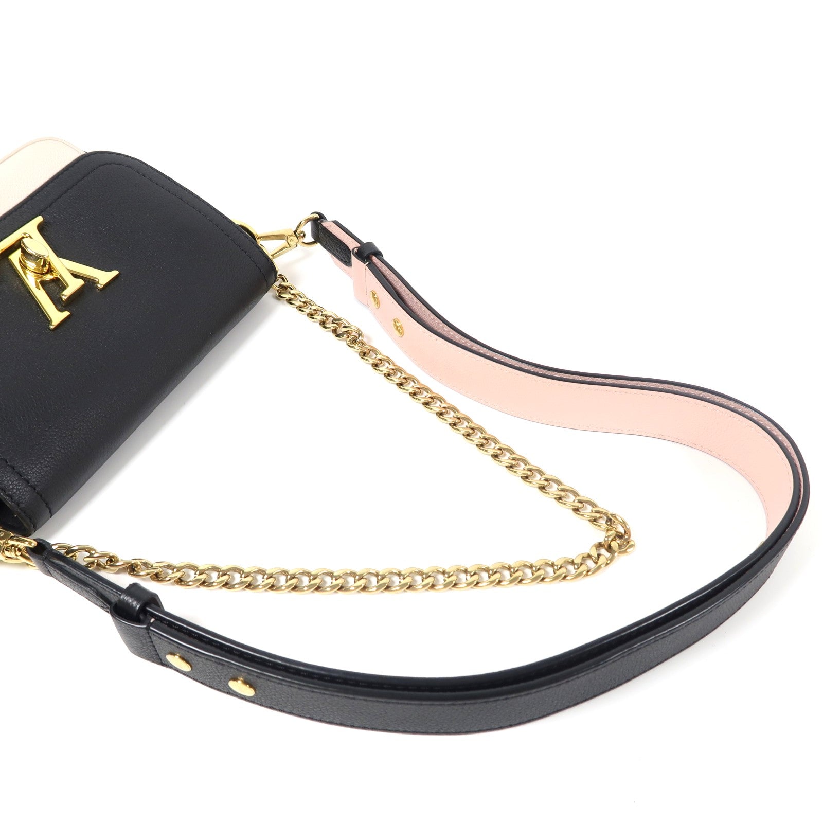 LOUIS VUITTON 牛皮皮革Lockme Tender金扣手挽肩背兩用袋黑色/白色